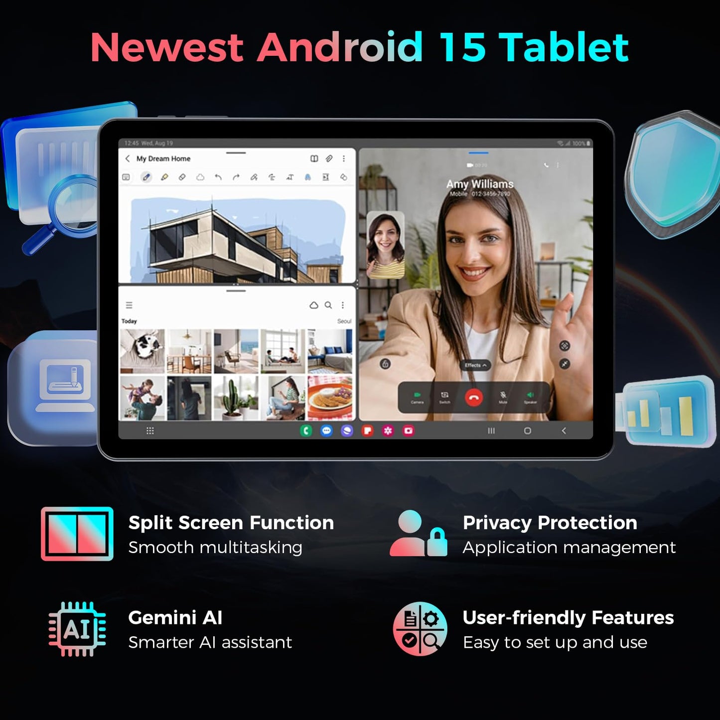 VisuPad Tablet with Keyboard, 2026 Android 15 Tablet with 26GB+256GB+2TB Expand, 10 Inch Tablet PC with 8-Core, Gemini AI, 5G WiFi, 8000mAh, BT5.0, GPS, Electronics Tablets with Case/Mouse/Stylus