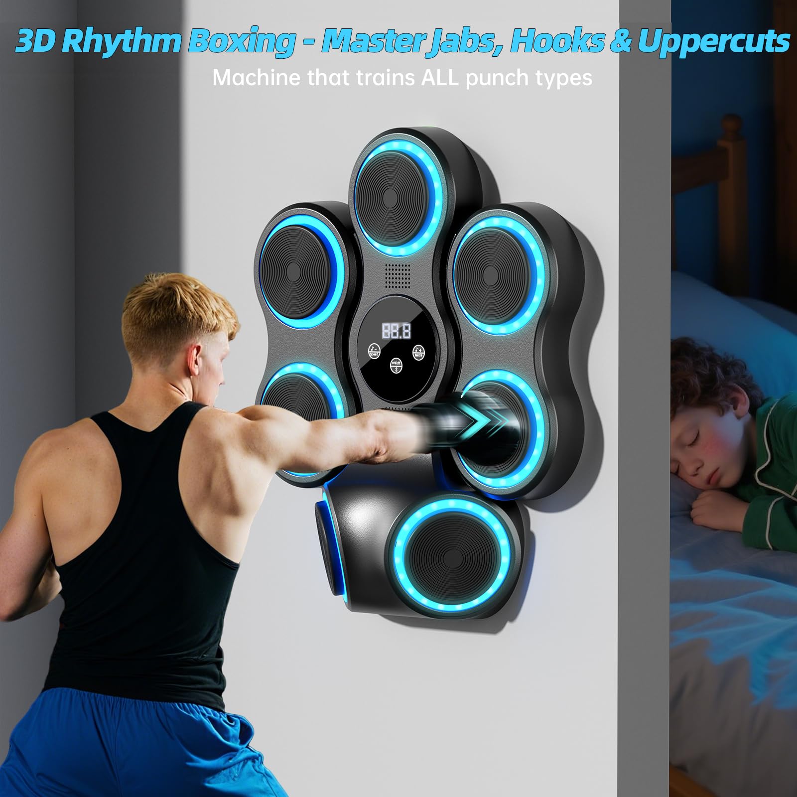 Music Boxing Machine for Adults Kids Interactive Punching Trainer with Boxing Gloves, Large Size Wall Mounted Electronic Boxing Target