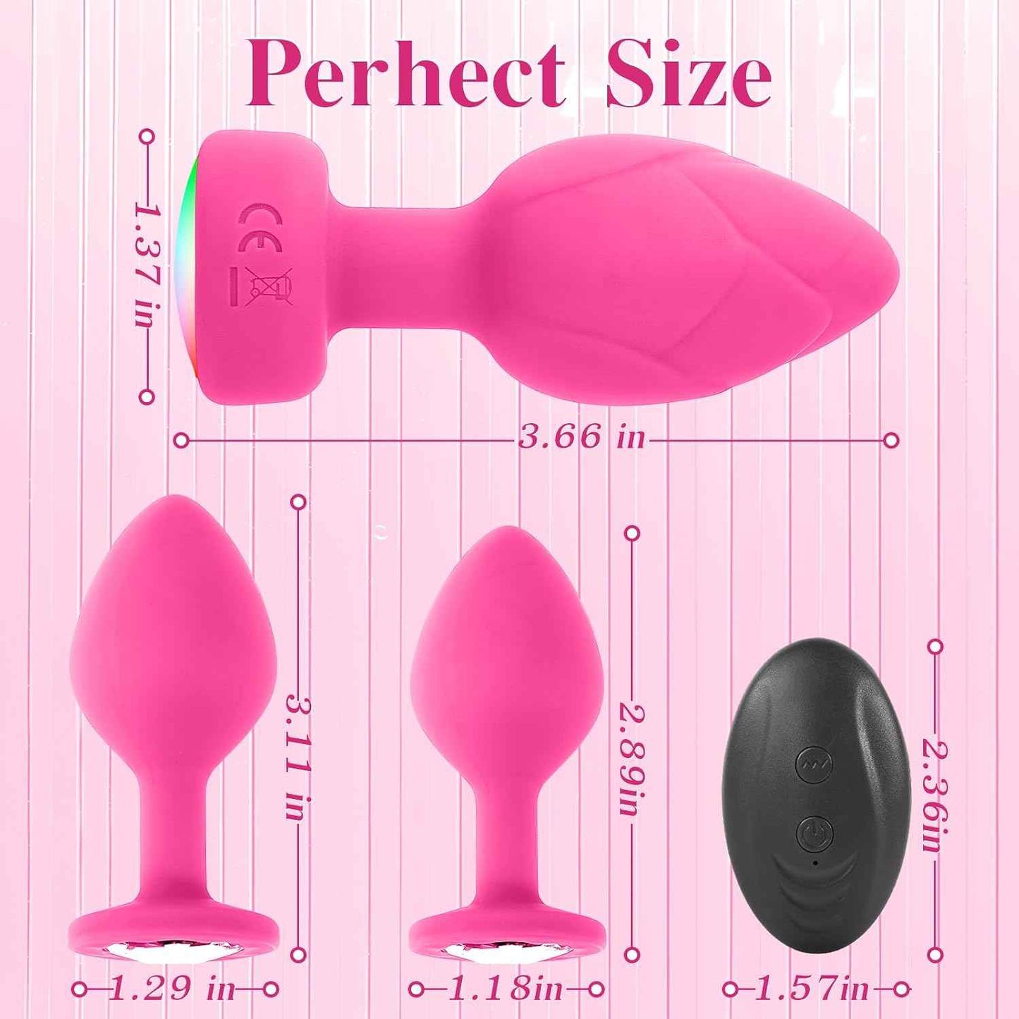 Vibrator Anal Plug with 3Pcs Butt Plug,10 Modes Vibrating Butt Plug - LED Color Light Remote Control Anal Plug, Adult Sex Toys and Games