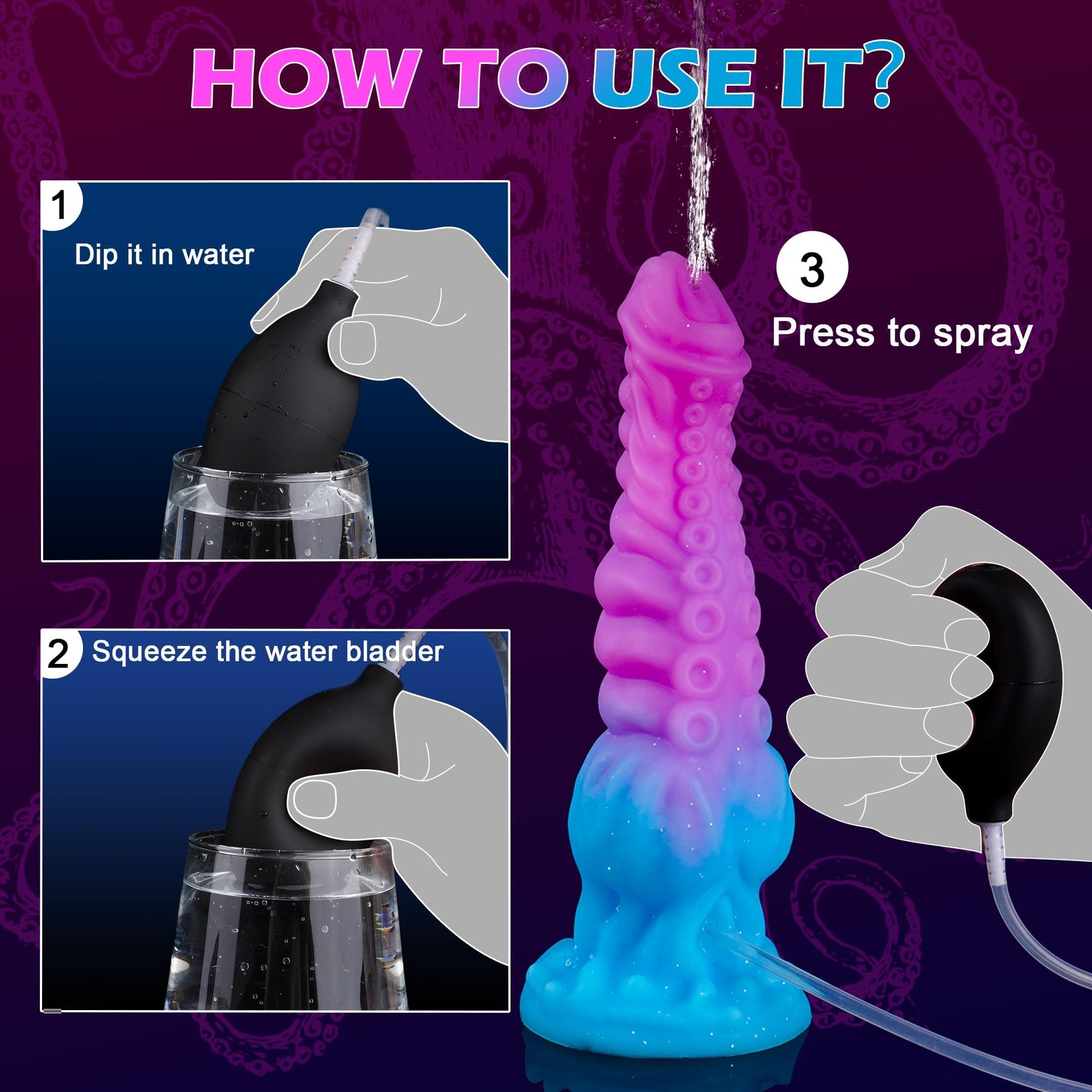 Tentacle Squirting Dildo with Big Knot, Monster Fantasy Dildo with Strong Suction Cup, Huge Anal Thick Dildo