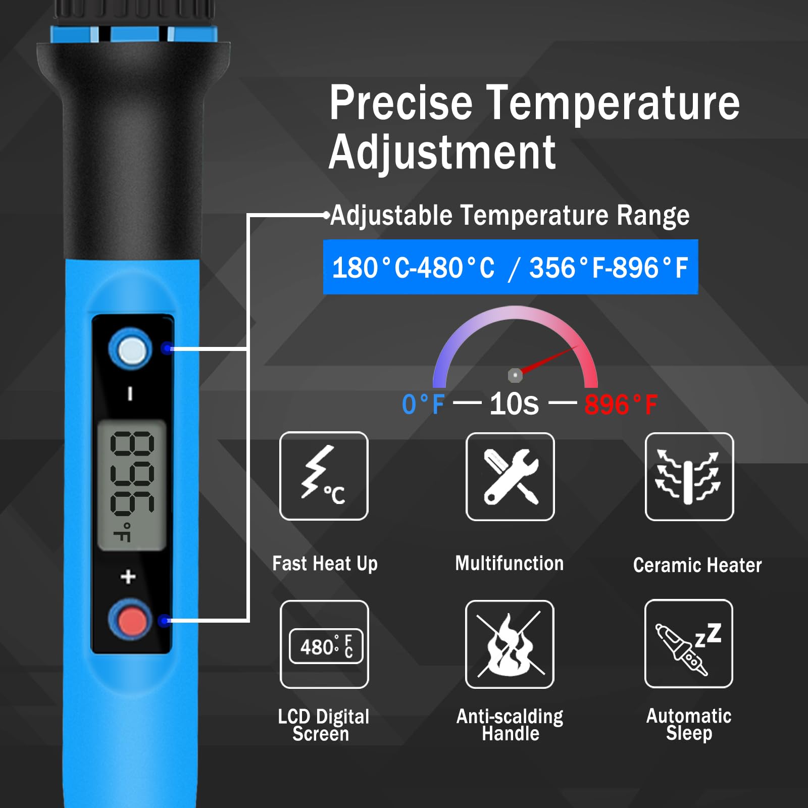 Liouhoum Soldering Iron Kit Fast Heat up Digital Adjustable Temperature Soldering Gun, Fast Heating Ceramic Thermostatic Soldering Kit for Electronic