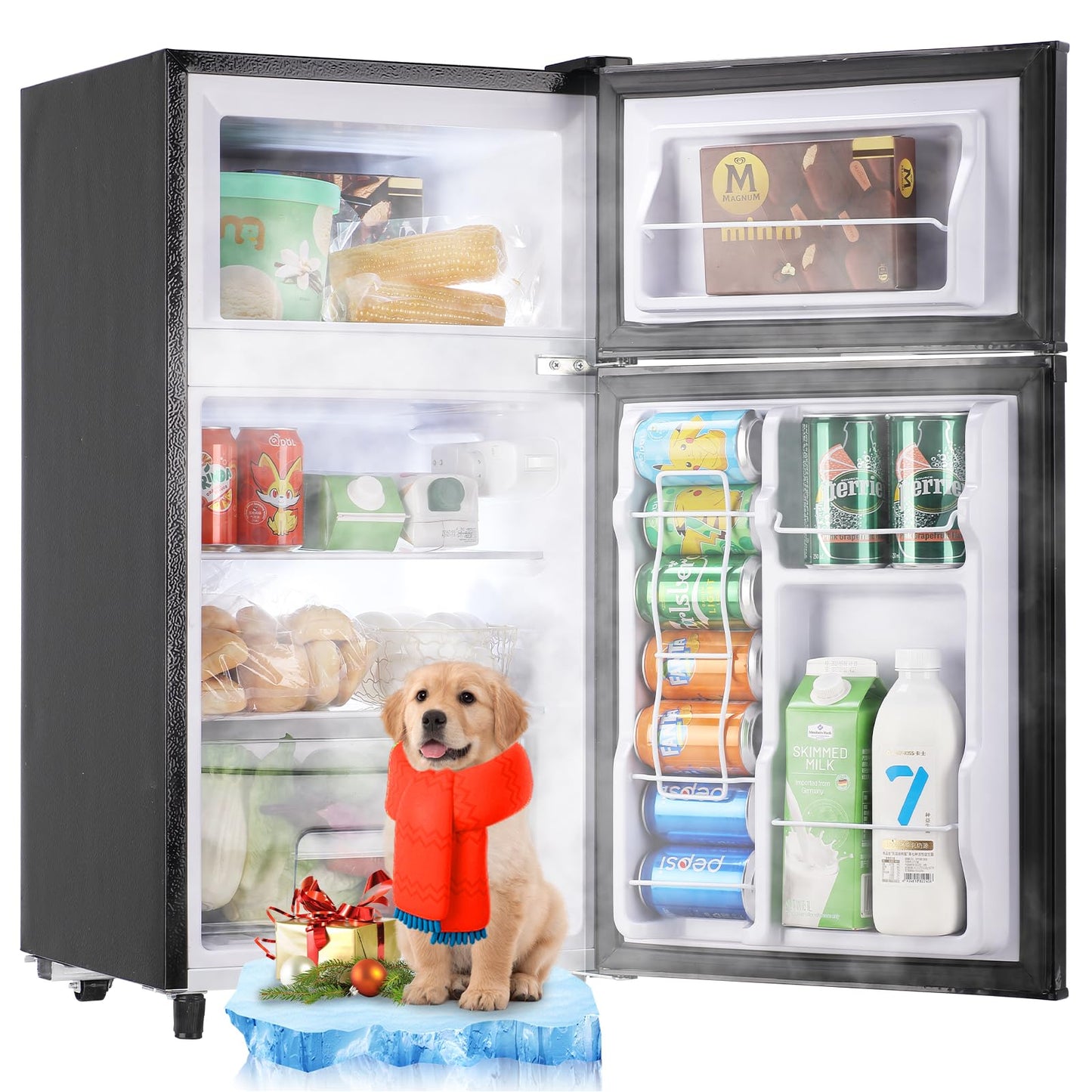 WANAI 3.5 Cu.Ft Mini Fridge With Freezer Compact Refrigerator with Freezer,7 Level Adjustable Thermostat Removable Shelves Small Refrigerator for Office Dorm Apartment