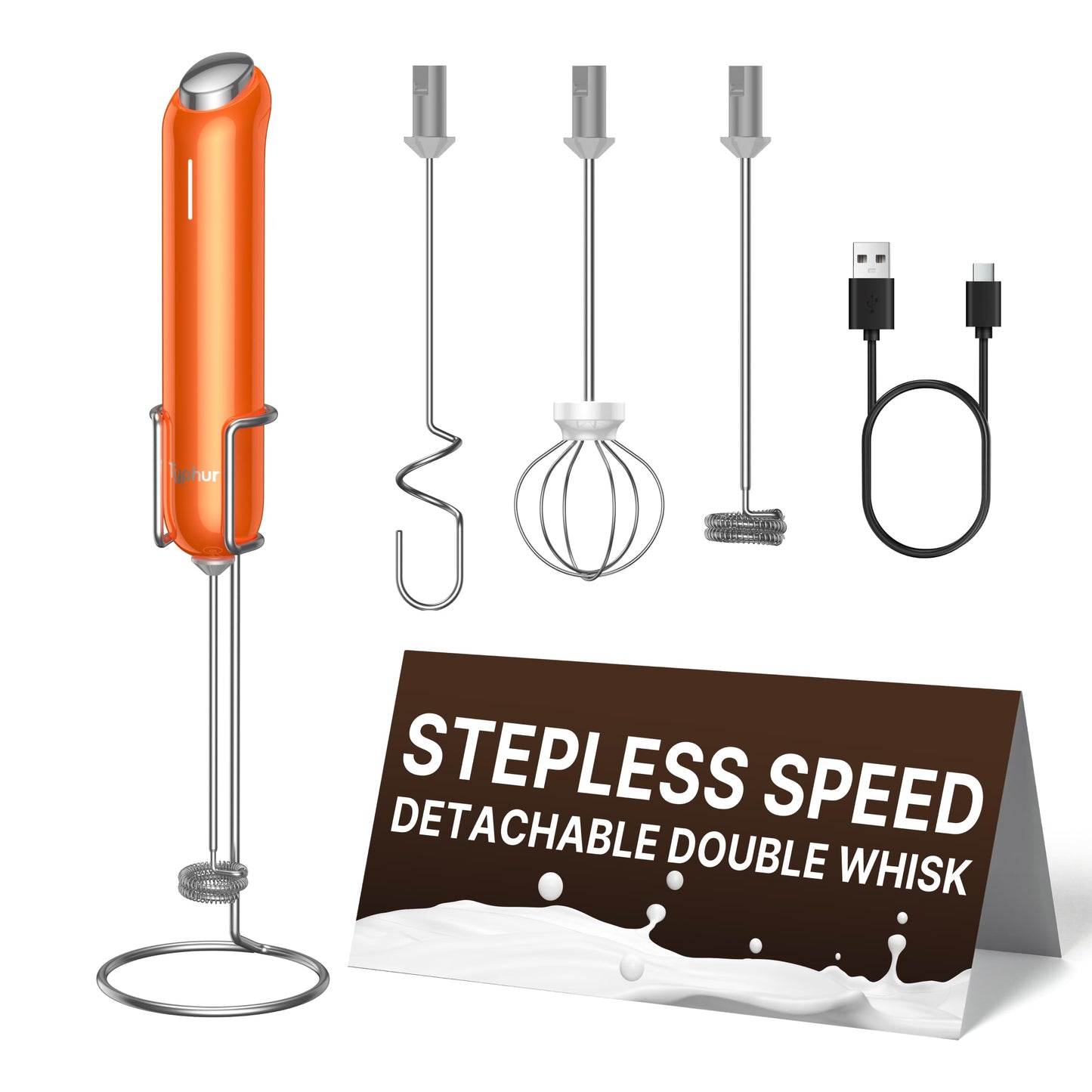 InstaWhisk Milk Frother with Variable Speed, Rechargeable Coffee Frother Wand with Detachable Double Whisk, Handheld Electric Stirrer for Latte, Cappuccino, Almond Milk, Protein