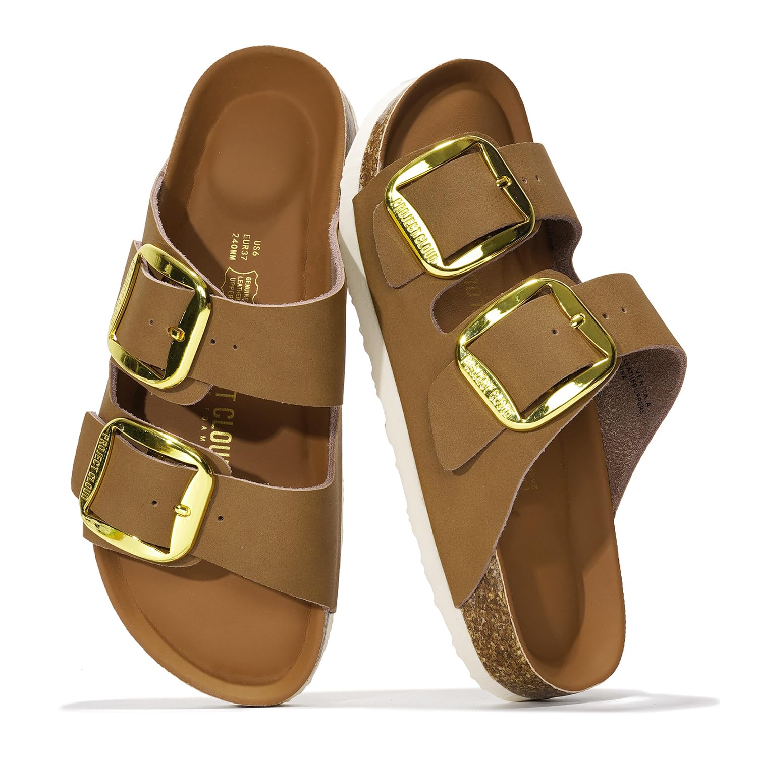 Project Cloud 100% Genuine Leather Flat Sandals for Women 2026 Comfortable Beach Essentials Womens Sandals Memory Foam Vacation Essentials Slides for Women Footwear (Santorini)