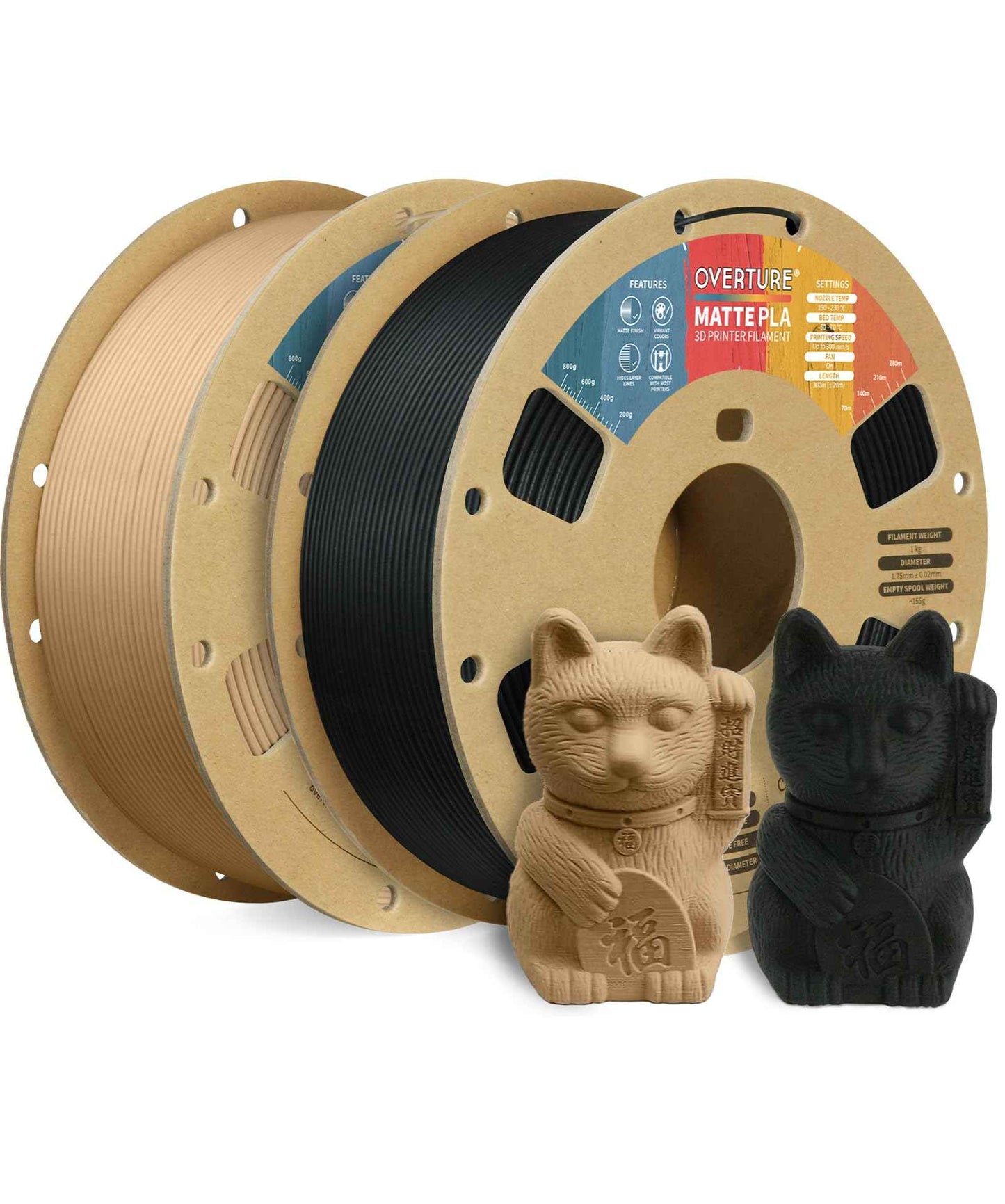 OVERTURE Matte PLA 3D Printer Filament 1.75mm, Matt Surface & Low Warping Filament 1kg Spool (2.2 lbs), Accuracy +/- 0.02 mm, Fit Most FDM Printers