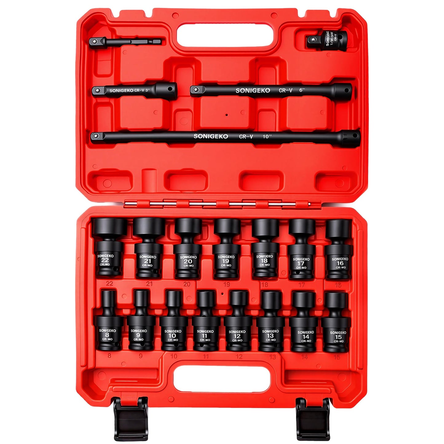 SONIGEKO Socket Set 1/2" Drive Impact Socket Set,29-Piece 6 Point Deep Socket Set Standard SAE and Metric