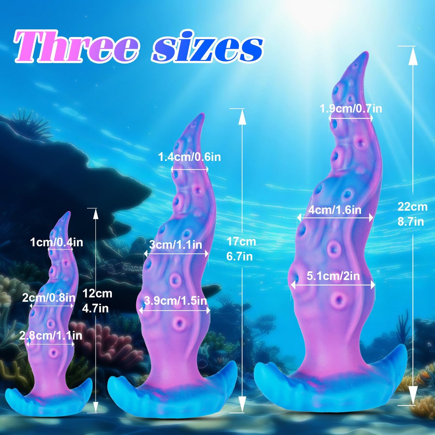 3 Sizes Octopus Tentacle Anal Dildo Anal Plug Training Sets, Silicone Realistic Wearable Small Large Monster Prostate Dildo Sex Toys, Thick Thin Purple Blue Fantasy Dildos Set for Beginner Men Women