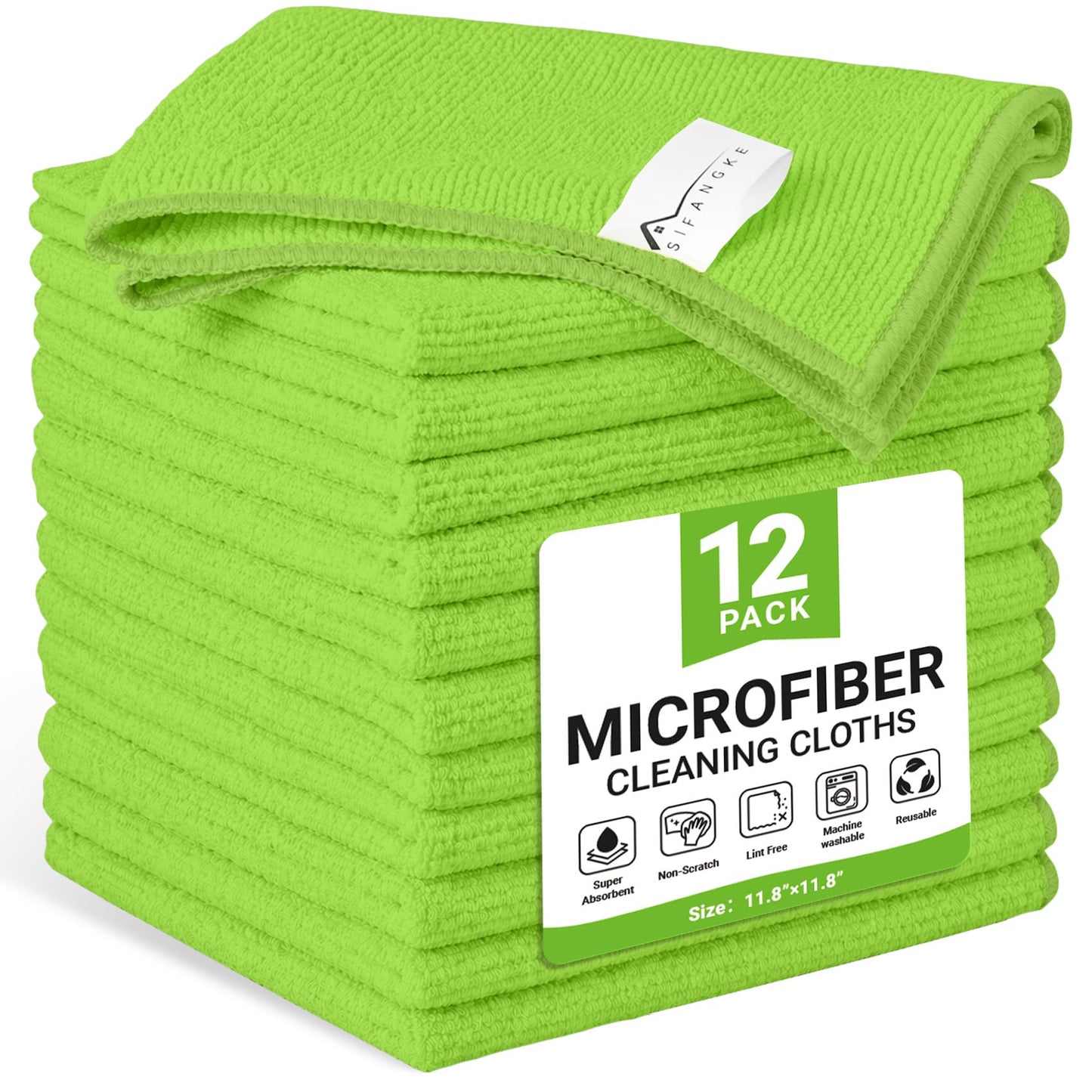 SIFANGKE Microfiber Cleaning Cloth, Lint-Free and Highly Absorbent Rags, Reusable Microfiber Towels for Car, Kitchen, Bathroom and Household Cleaning Supplies, 11.8"X11.8"