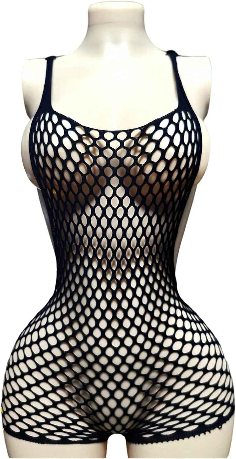 OYOANGLE Women's Fishnet Dress Bodysuit Hollow Out Lingerie Chemise Nightwear
