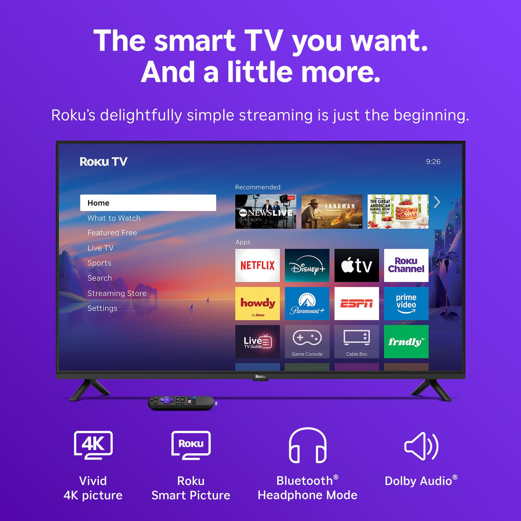 Roku Smart TV 2025 – RokuTV with Enhanced Voice Remote – Flat Screen LED Television with Wi-Fi for Streaming Live Local News, Sports, Family Entertainment