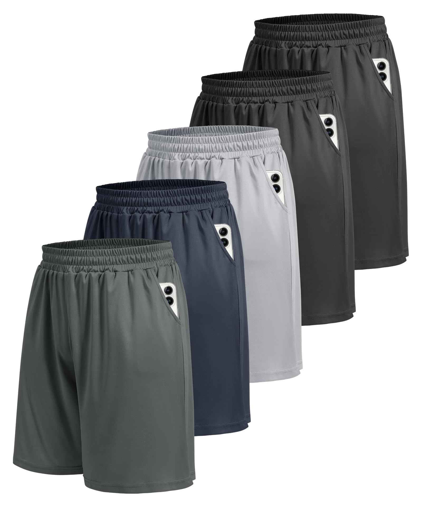 BOOJO 5 Pack Athletic Gym Mens Shorts - Workout Black Quick Dry Basketball Shorts with Pockets for Running Casual Activewear