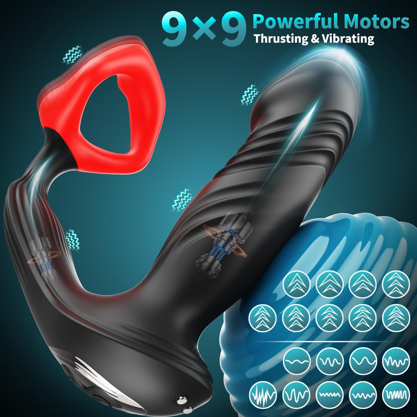 AUSLOVE Prostate Massager Anal Vibrator, 9 Modes Thrusting Butt Plug & Vibrating Cock Ring Adult Sex Toys, P Spot Massager App Remote Control Male Sex Toys for Men, Dildo Vibrator for Women Couples
