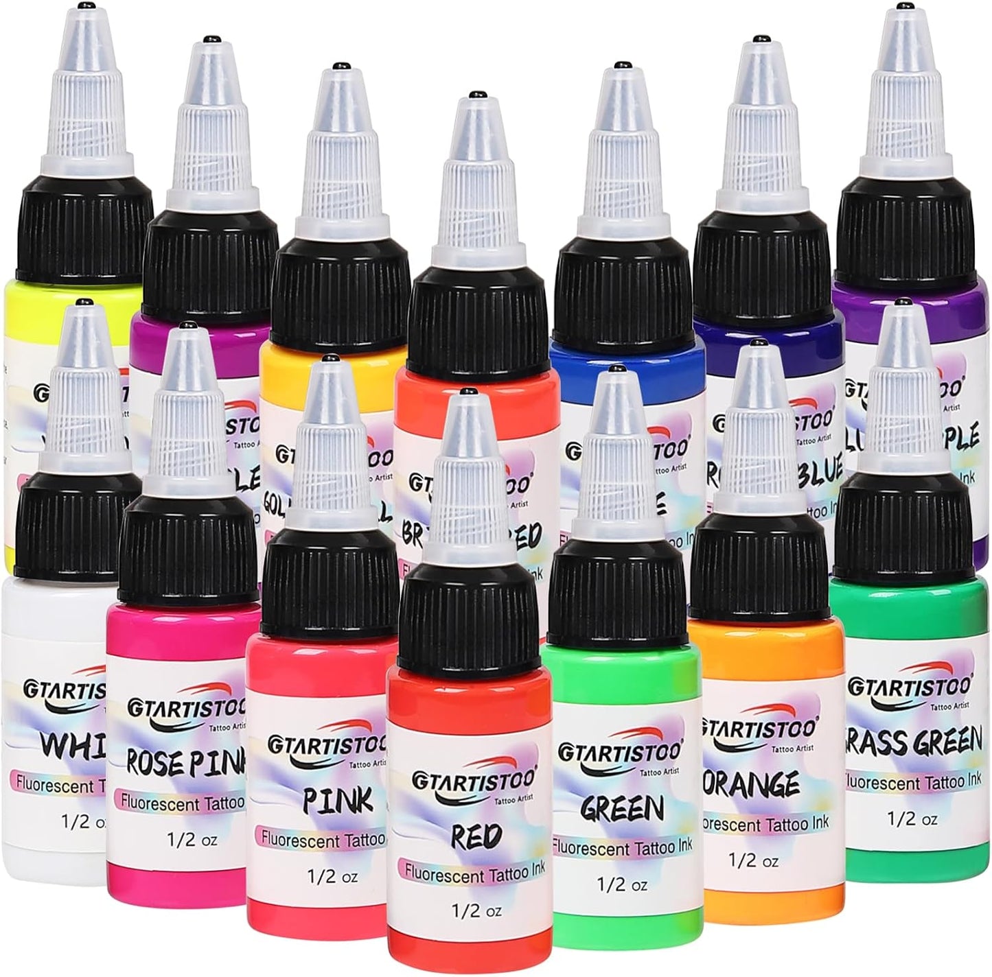 GTARTISTOO Professional Tattoo Ink Set 14 Colors 15ml Fluorescent