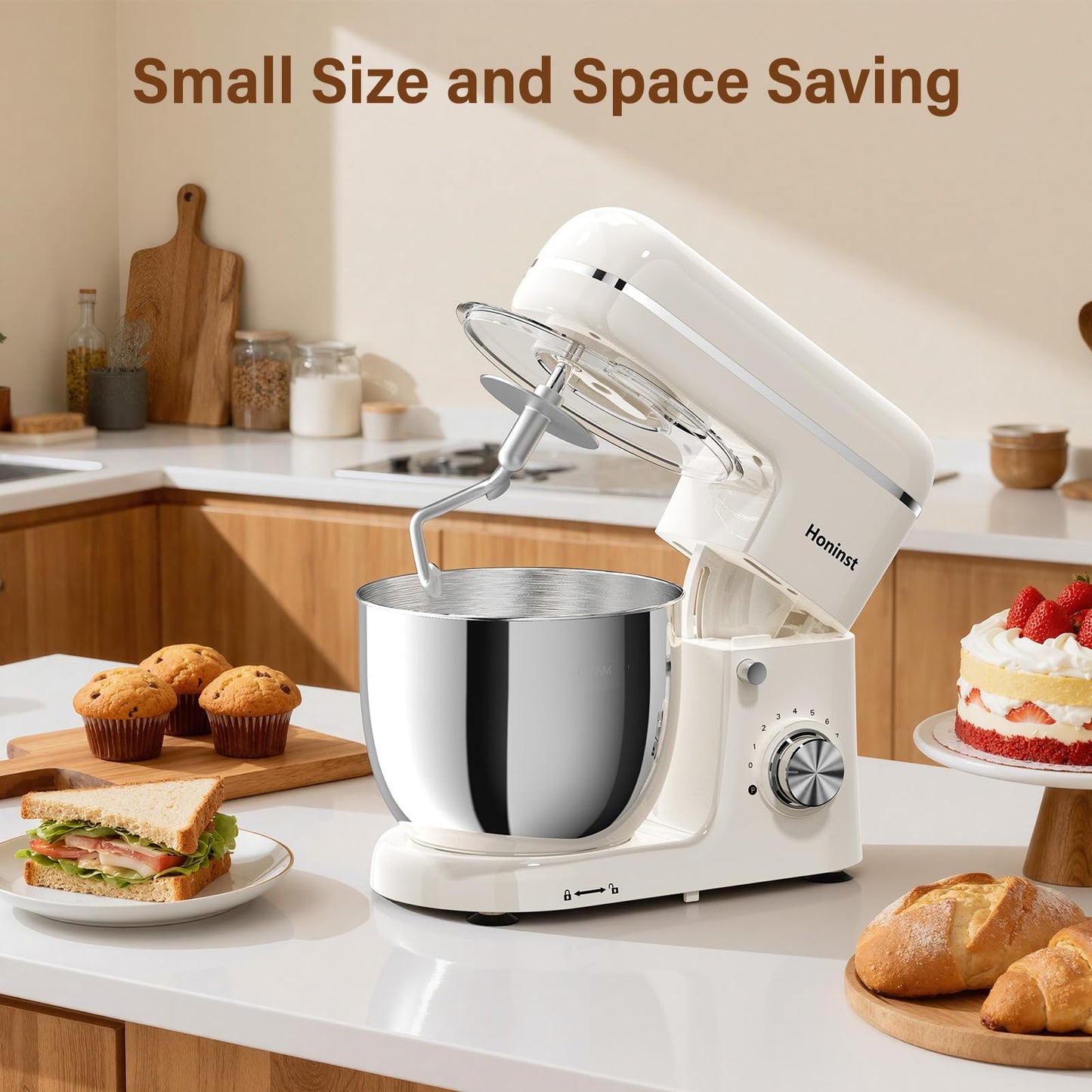 Honinst 6 QT Stand Mixer, Lightweight 10+P Speeds with Tilt-Head Electric Mixer, Kitchen Mixer with Dough Hook, Whisk, Beater, Bowl for Baking, Cake and Most Home Cooks