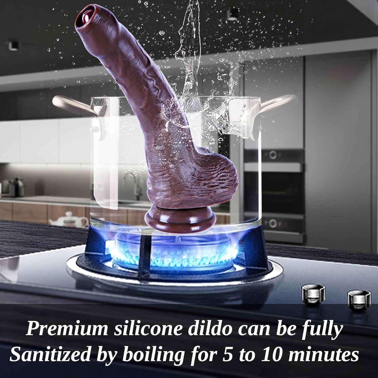 Umania Realistic Silicone Dildo Movable Foreskin Black 8in