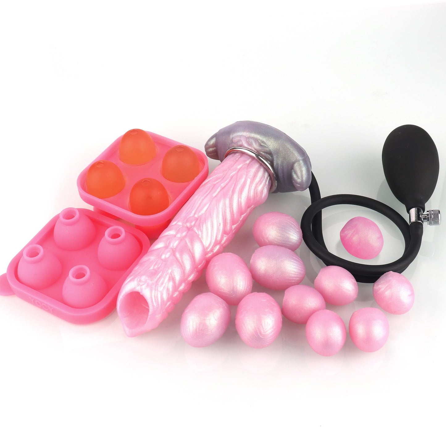 Inflate Pump Ovipositor Dildo Hollow Tunnel with 11 Silicone Eggs for Women Adult Sex Toy for Couples Masturbation