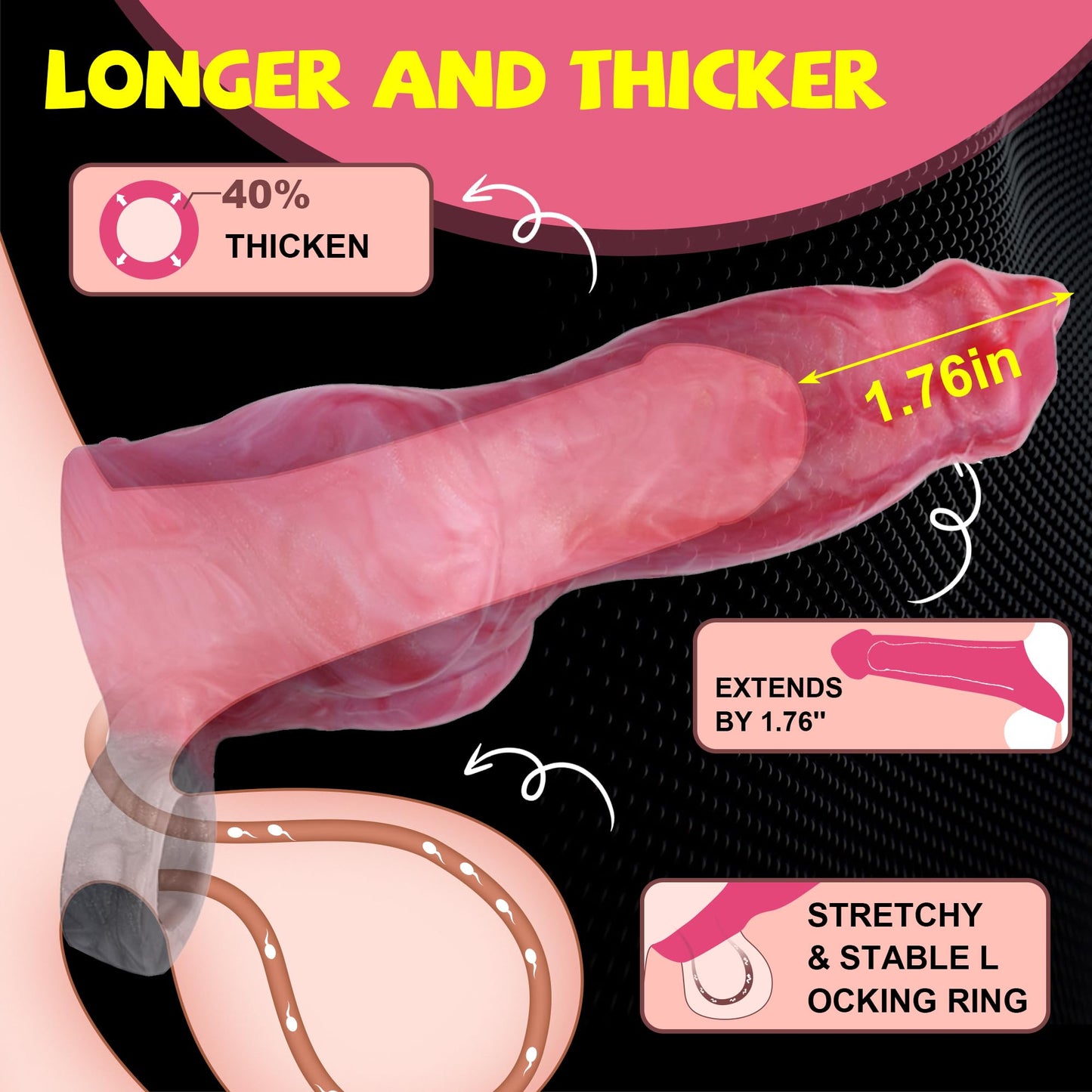 Dog Penis Sleeve Enlargement for Men, 8inch Soft Silicone Monster Dildo Grith Extender with Penis Ring Ejaculation Delay for Couples