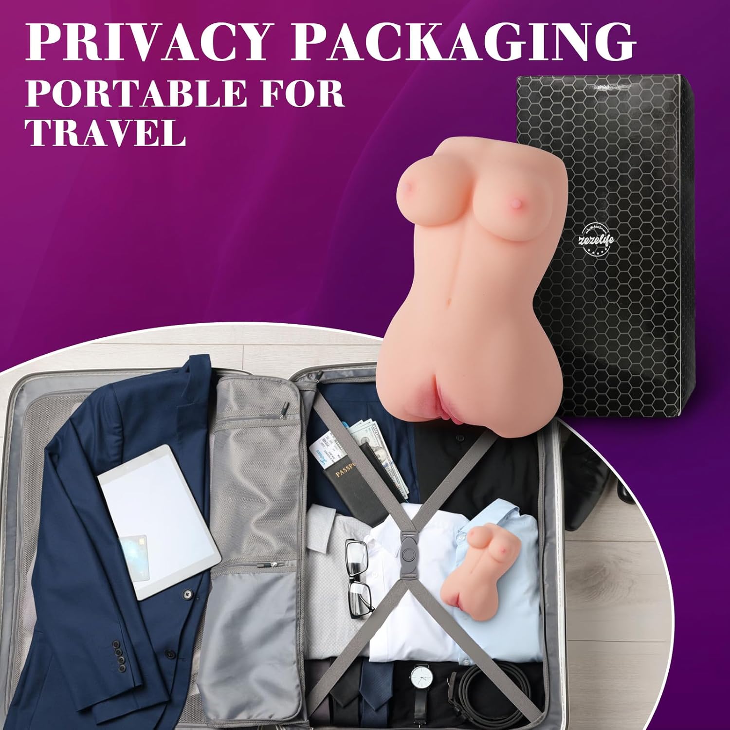 Portable Realistic Pocket Pussy, Mini Sex Doll Sex Toys for Men Male Masturbator TPE Female Torso with Boobs Vagina Textured Tight Anus Male Stroker for Adult (White) (White)
