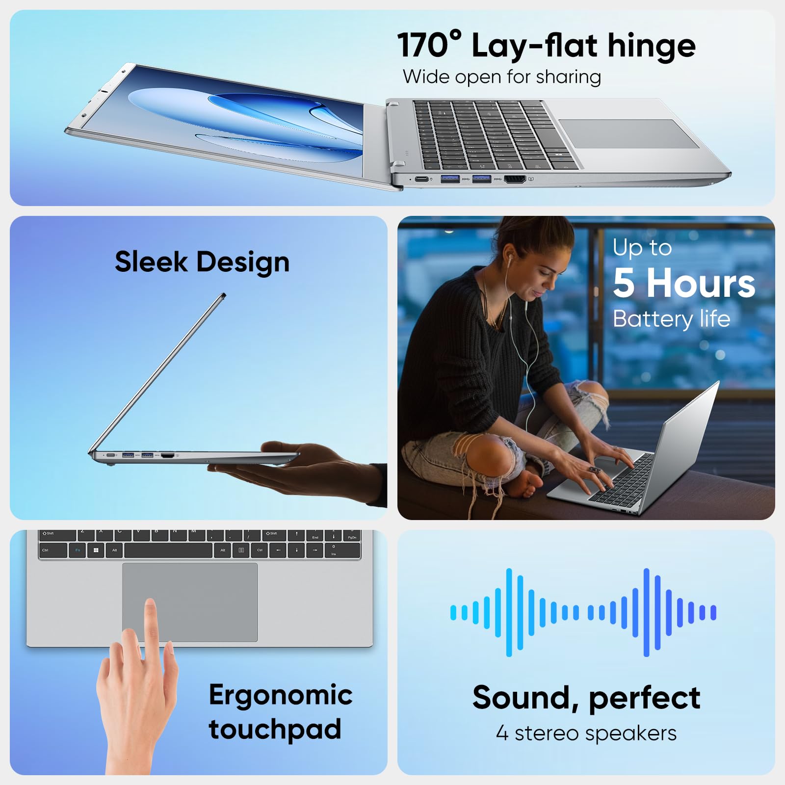 INHONLAP Laptop, 32GB RAM 512GB SSD Laptops Computer, 6500Y Processor (Beats N5095 up to 3.4GHz), 15.6" FHD IPS Display Win11 Laptop PC for Student and Business, WiFi 5, BT 5.0, Sliver