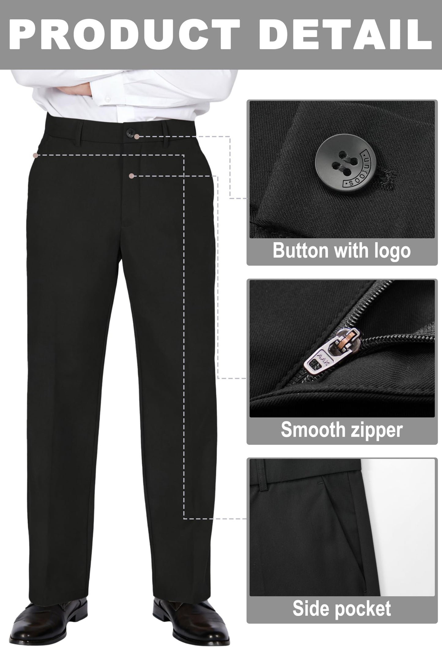 Soojun Men's Classic Fit Flex Waist Flat Front Dress Pant
