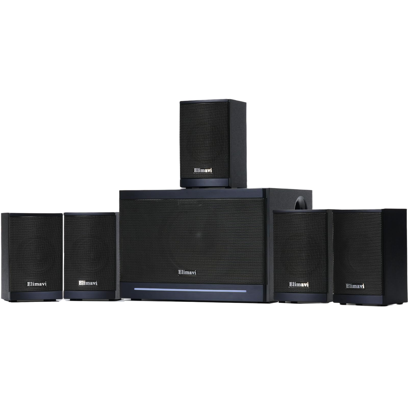 Elimavi 5.1 Surround Sound Systems Home Theater System, Wired Surround Sound Speaker System with 6.5" Subwoofer, Bluetooth 5.3 Audio System for TV Living Room, RCA Coaxial Optical Input, Metal Mesh