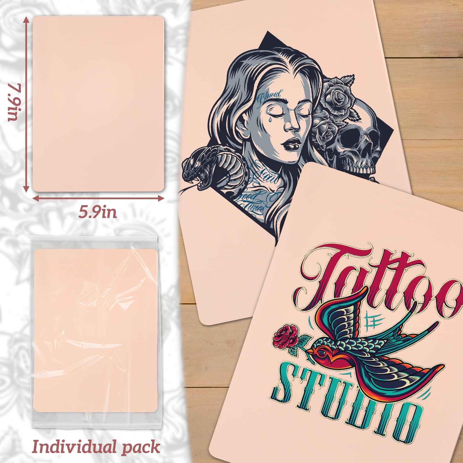 3mm Tattoo Fake Skin,Pure Silicone Tattoos Practice Skin, Double Sides Real Thick Feeling Soft Tattoo Skins, Tattooing Microblading Eyebrow Lip Practice