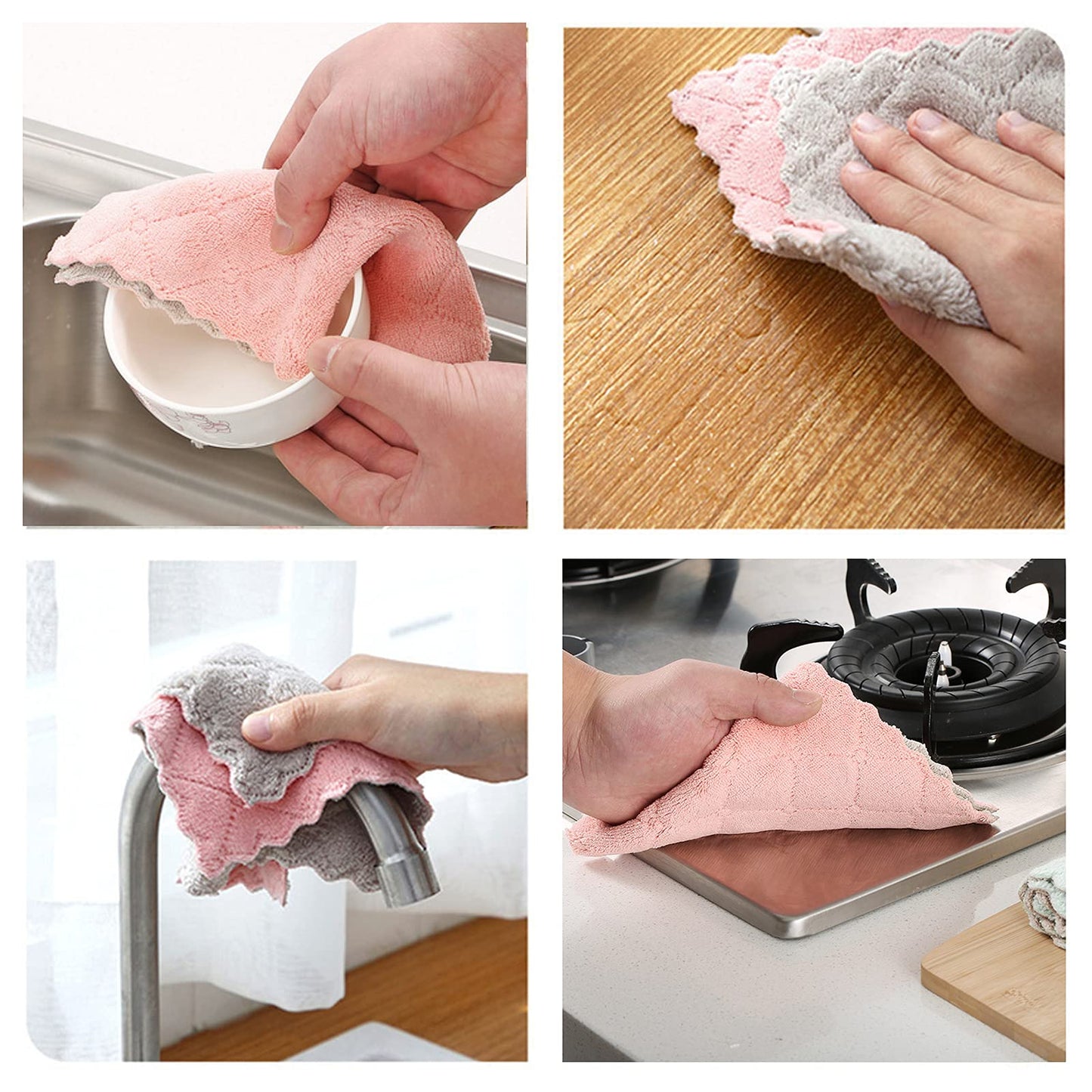 SAOYOAS Kitchen Cloth, Microfiber Dish Towels Washcloths, Super Absorbent Coral Velvet Dishtowels, Premium Cleaning Cloths,Non-Stick Oil Quick Dry Dish Towels, Soft Tea Towel, Table Cleaning Cloths.