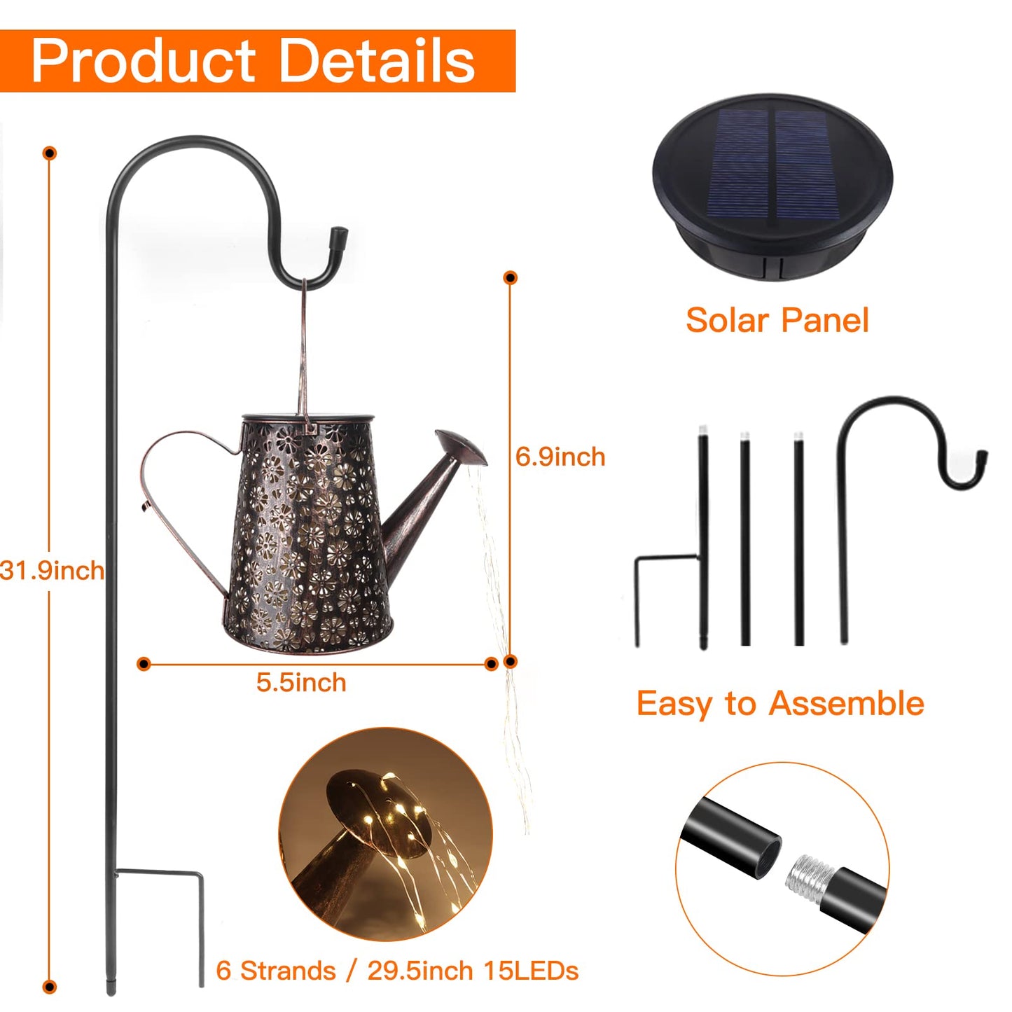 Afootry Solar Watering Can with Lights, Outdoor Garden Decor, Hanging Solar Lantern