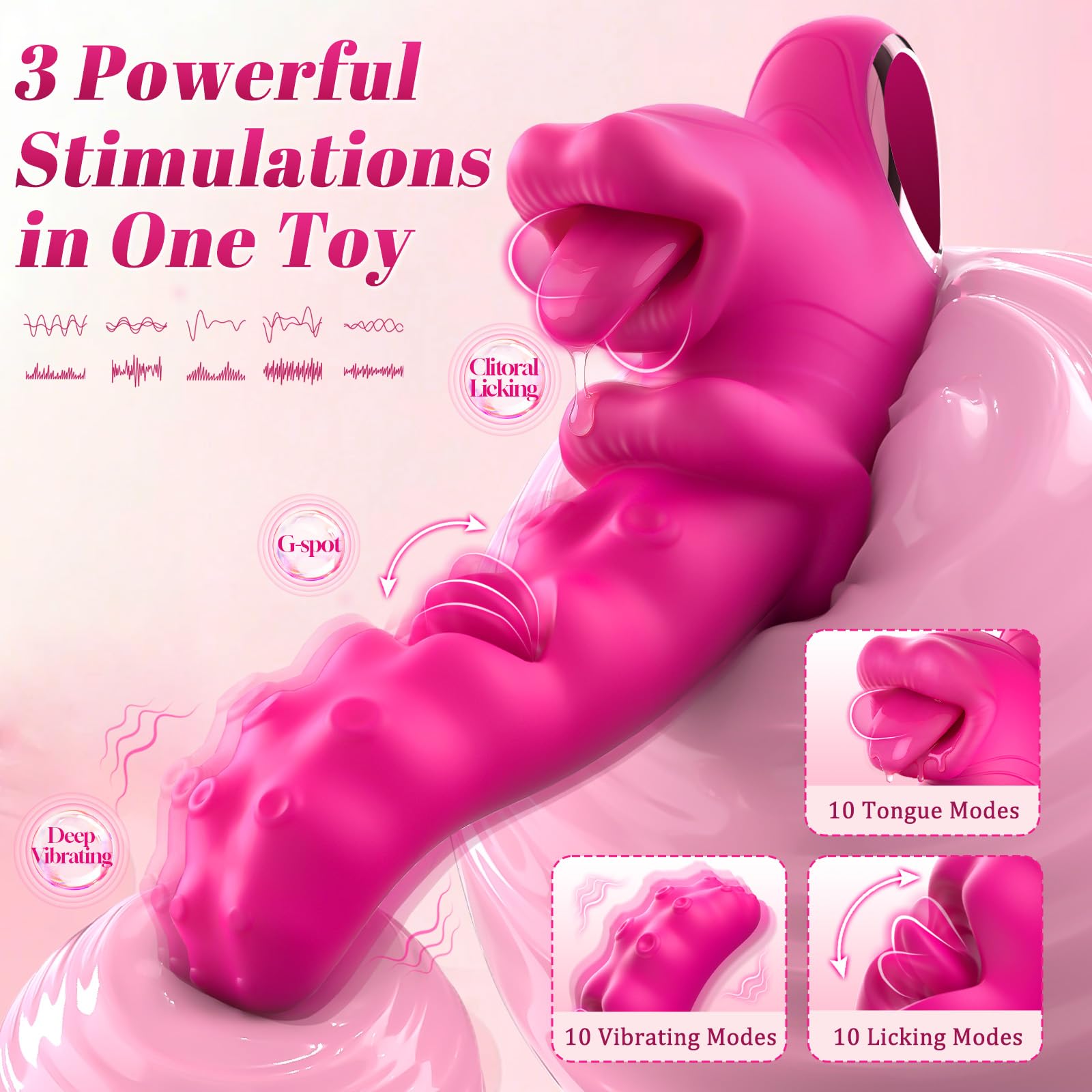 3 in 1 Vibrator Couples Sex Toys for Women, Tuaieu G Spot Dildo with 10 Tongue Licking & Vibrating Adult Toys, Realistic Tongue Vibrator for Women Pleasure Tools for Female