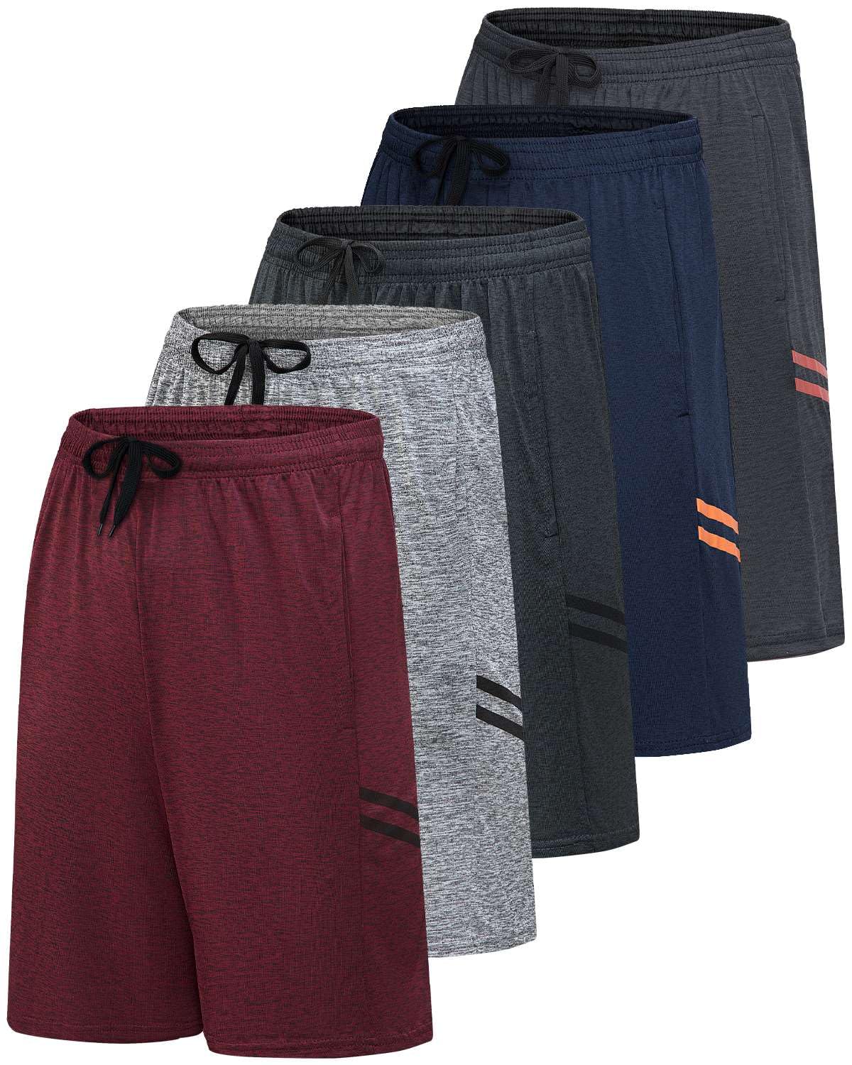 Real Essentials Men’s 5 Pack: 9" Dry-Fit Shorts – Athletic Gym, Workout, Basketball, Running, Casual Lounge Active Pockets
