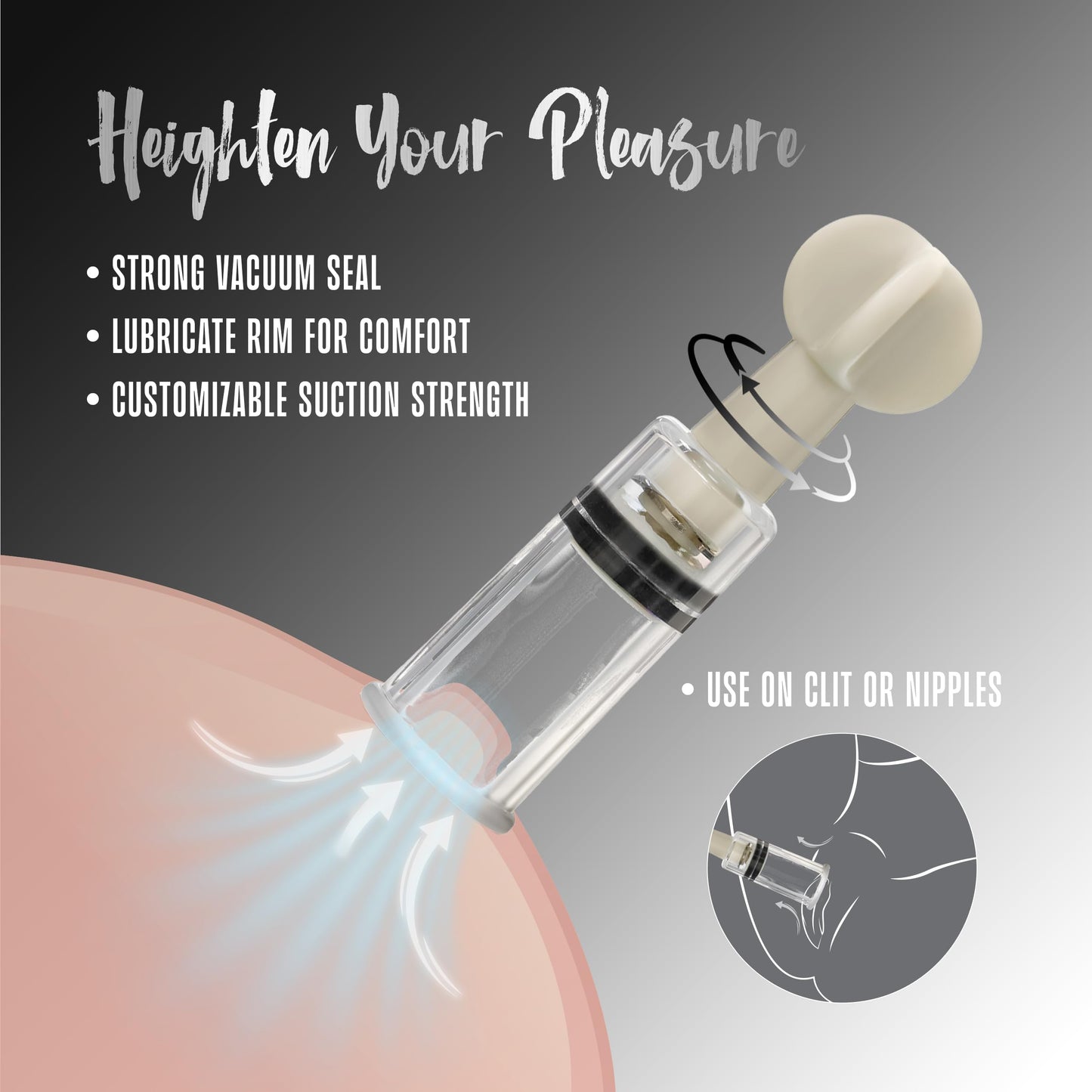 Blush Novelties Temptasia Clit & Nipple Twist Suckers, Set of 3 Adjustable Suckers, Twist to Increase Vacuum, Heighten Sensitivity & Arousal - 1.25" Width Durable Acrylic Cylinders - Sex Toy for Women