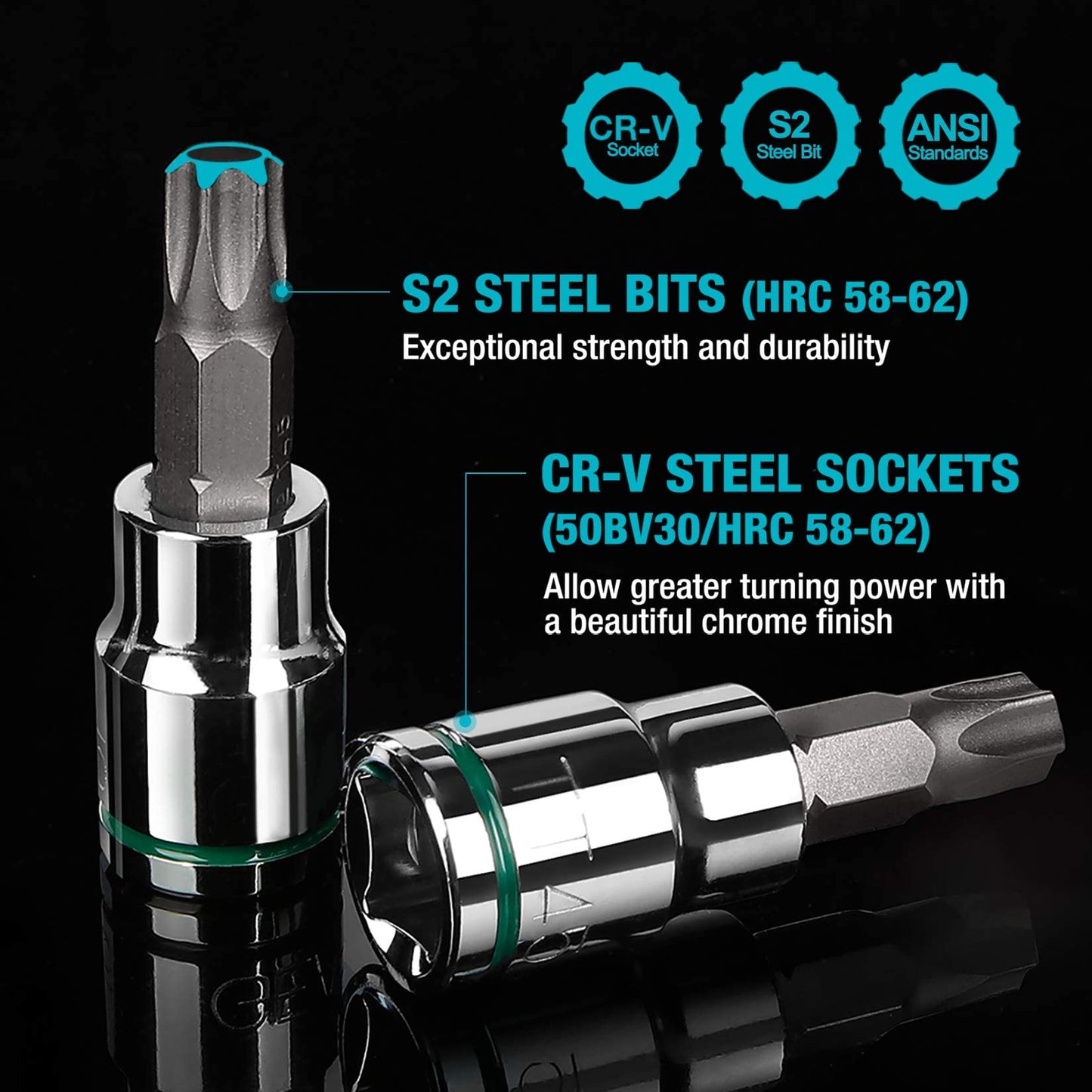 DURATECH Allen Bit Socket Set, 3/8'' Drive Torx, 21-Piece, Premium CR-V Socket and S2 Bits, Metric&SAE