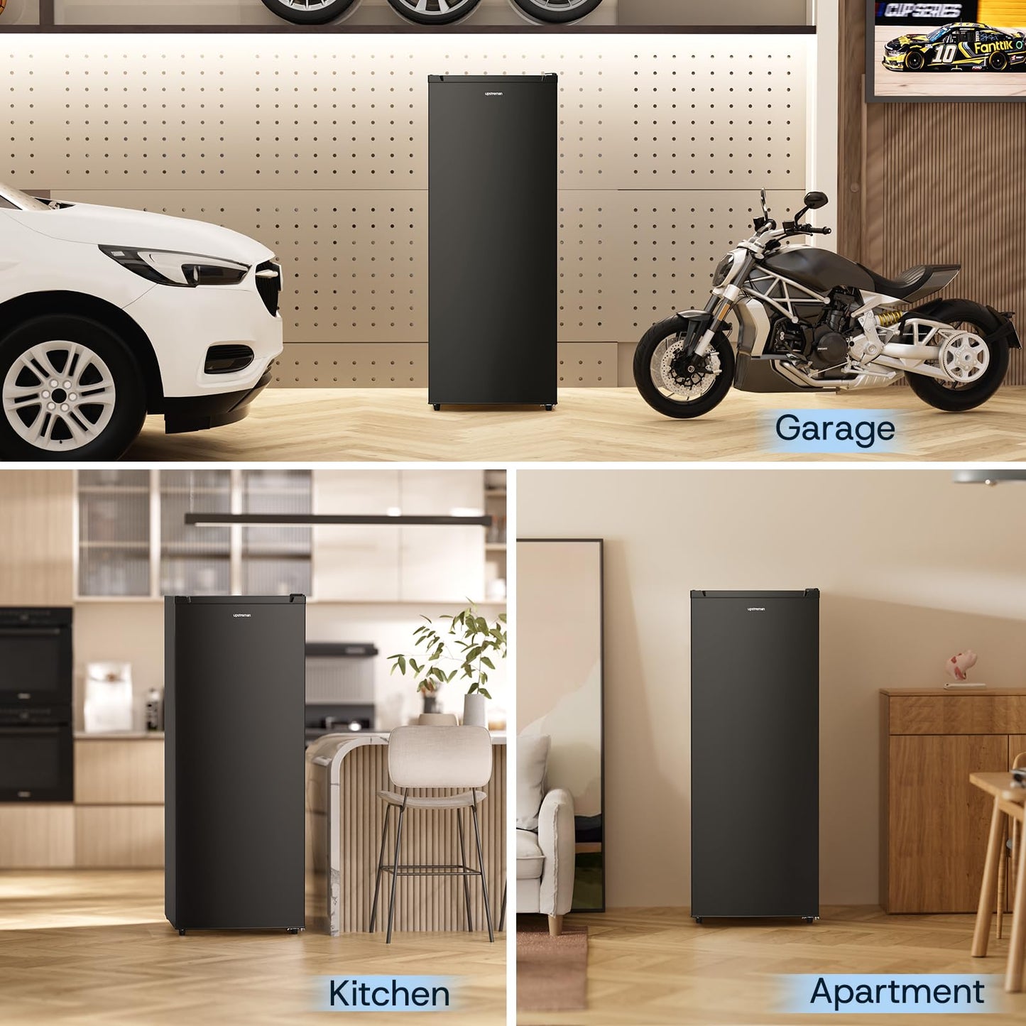 Upstreman 7.0 Cu.Ft Upright Freezer, Large Capacity Stand Up Garage Ready Freezer with 5 Adjustable Shelves, Convertible Refrigerator/Freezer, Reversible Door for Home, Basement, Apartment