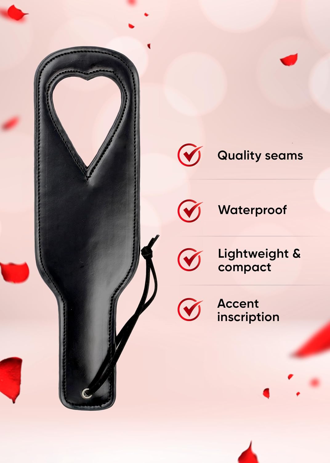Sex Paddle for Adults, Heart Shaped BDSM Paddle for Bedroom, Black Accessory for Couples Play, Spanking Sexy Toy for Women
