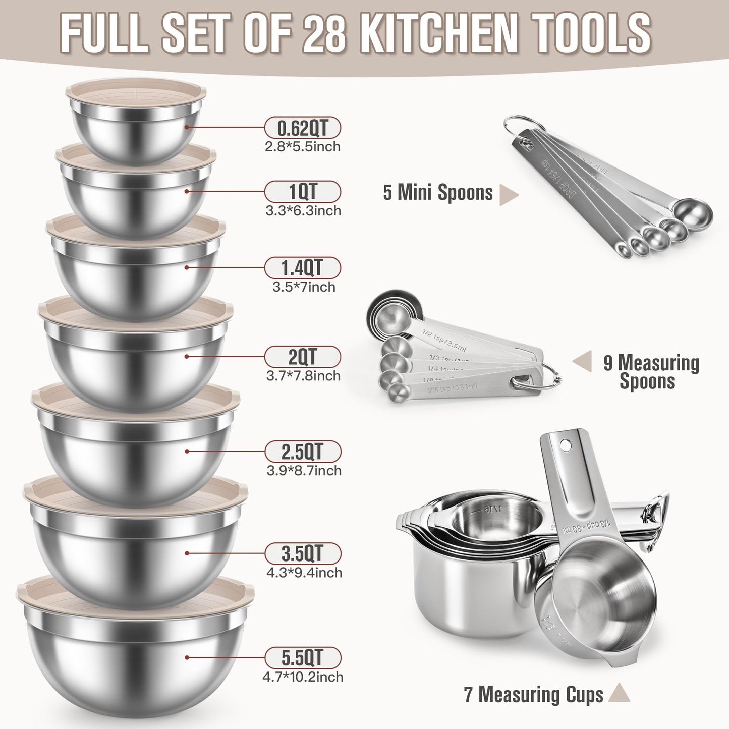 YUNNKEEY Mixing Bowls with Lids Set