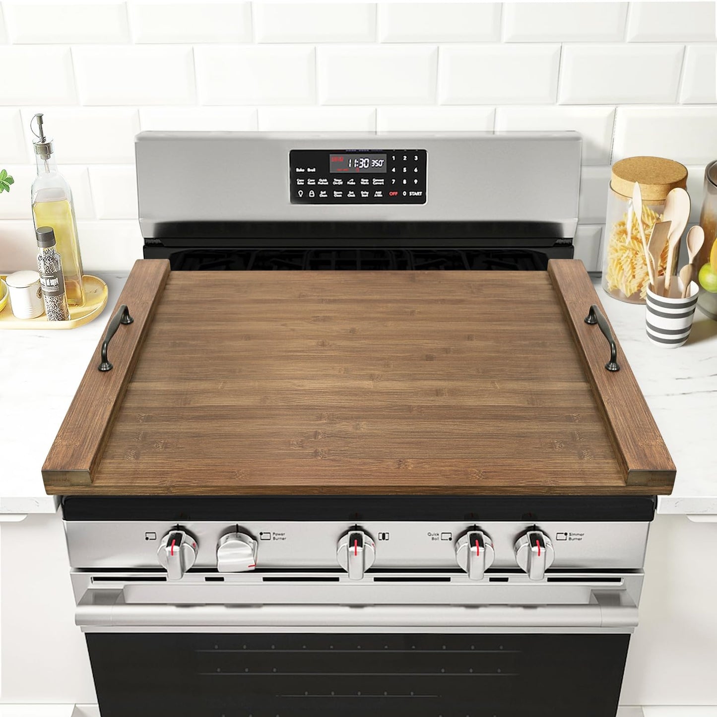 GASHELL Noodle Board Stove Cover with Handles, Multiple Stove Top Cover Board for Electric/Gas Stove Top(Forest Green)
