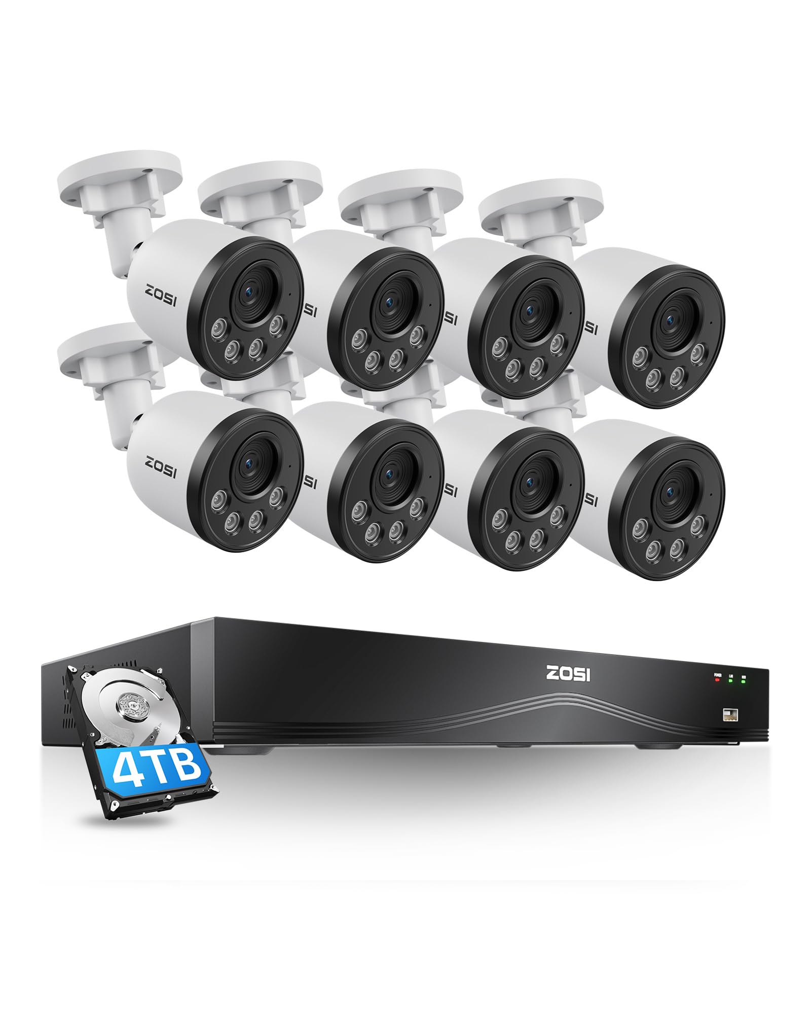 ZOSI 4K PoE Security Camera System, 8MP Indoor Outdoor Wired Cameras with Audio, Smart Person Vehicle Detection, Night Vision, for Home 24/7 Recording