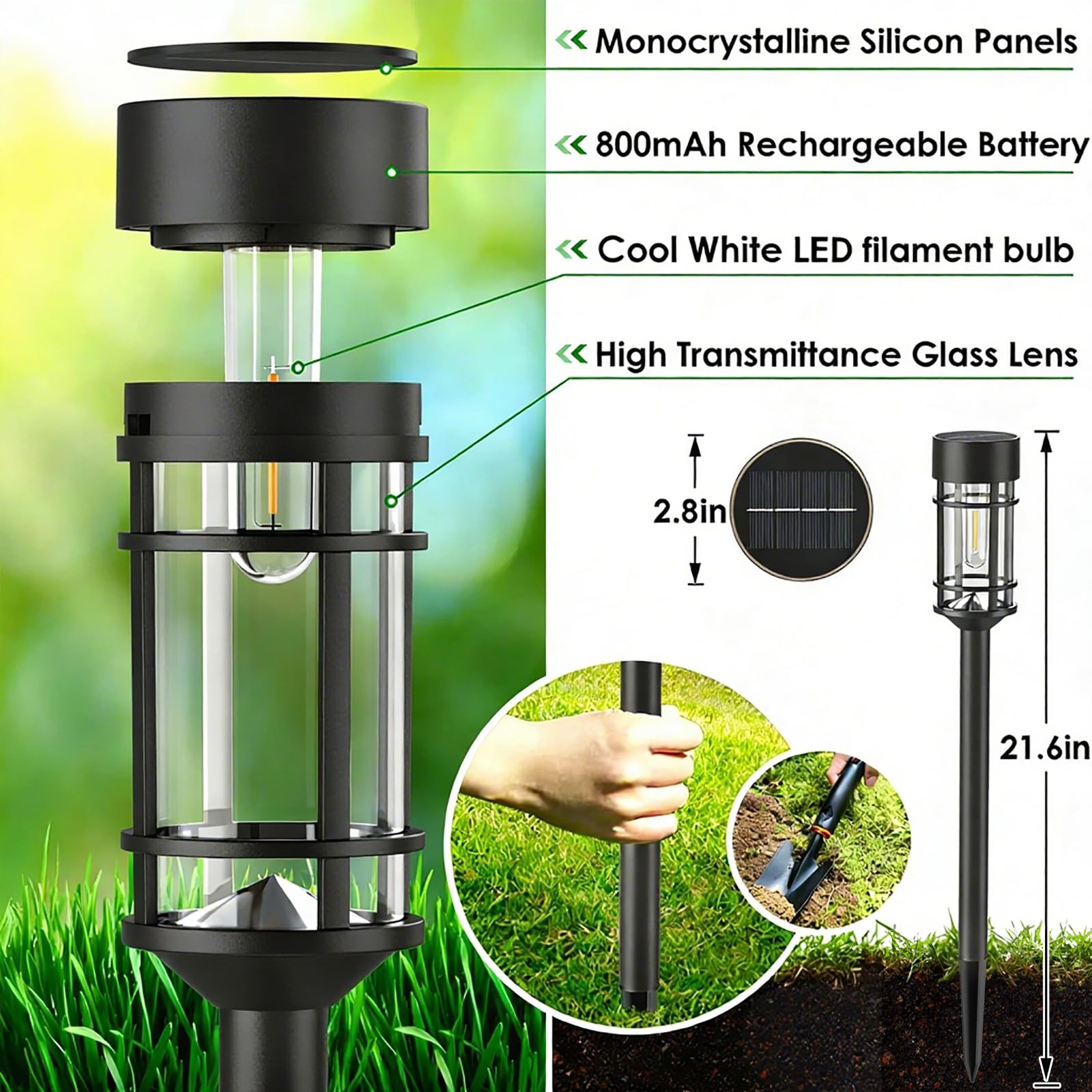 Mancra Solar Pathway Lights, 8 Pack LED Solar Lights Outdoor Waterproof, Glass Metal Garden Lighting for Yard Path Landscape Lawn Walkway Driveway