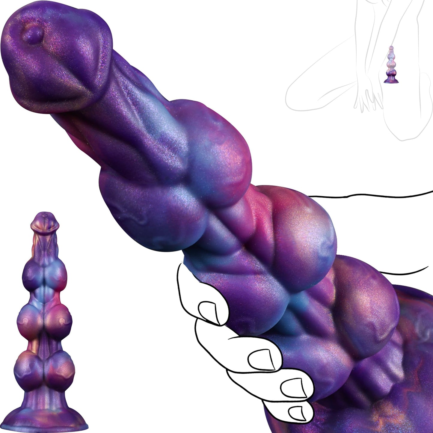 Monster Knot Dildo, Fantasy Thick Knotted Large Silicone Dildo with Strong Suction Cup, Butt Plug for G-Spot & Prostate Stimulation, Anal Training Sex Toy for Advanced Men & Women - Mixed Blue