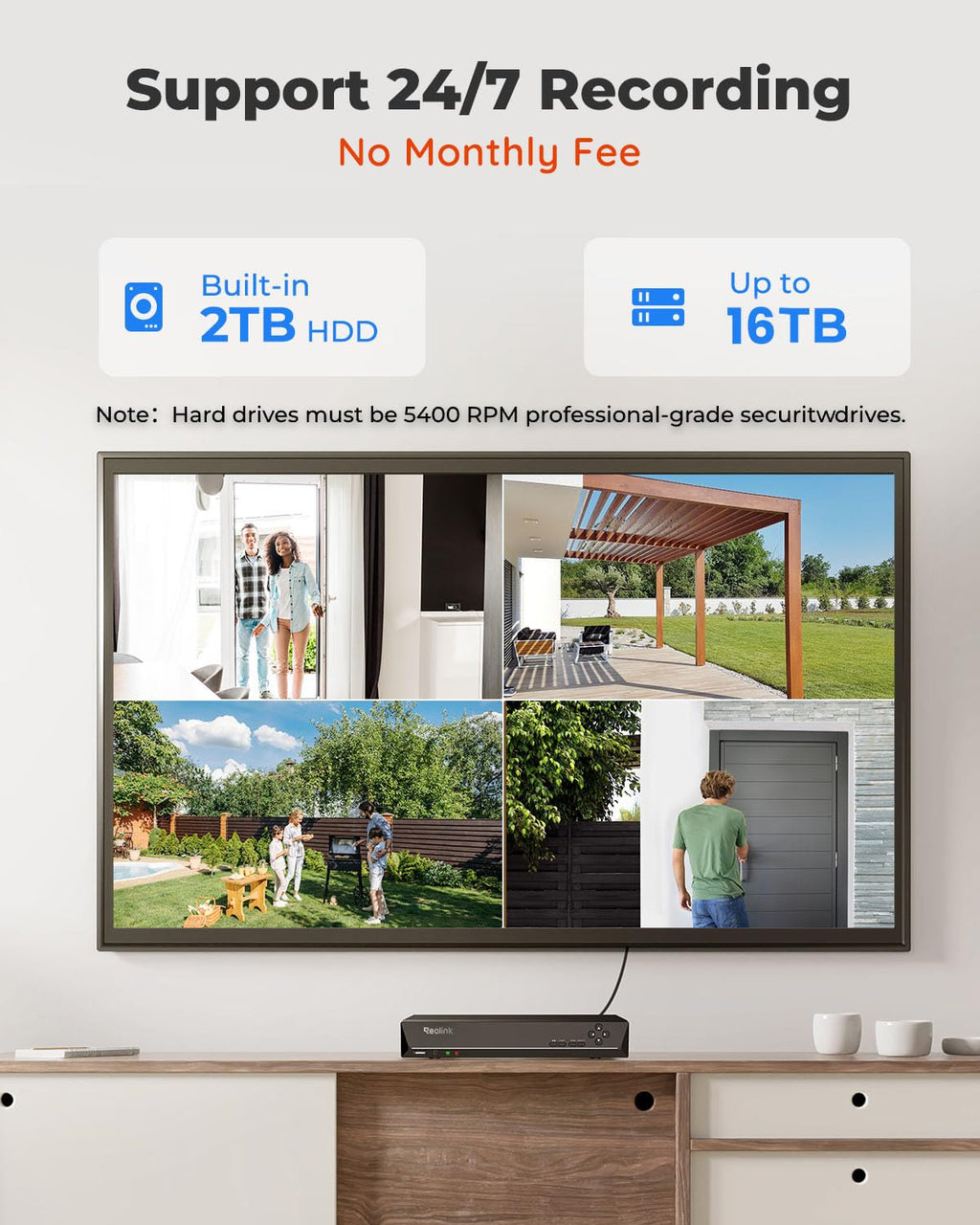 REOLINK 8CH 5MP Security Camera System, 4pcs Wired PoE Cameras for Home Security Outdoors, Smart Person Vehicle Detection, 4K 8CH NVR with 2TB HDD for 24-7 Recording, RLK8-410B4-5MP Series