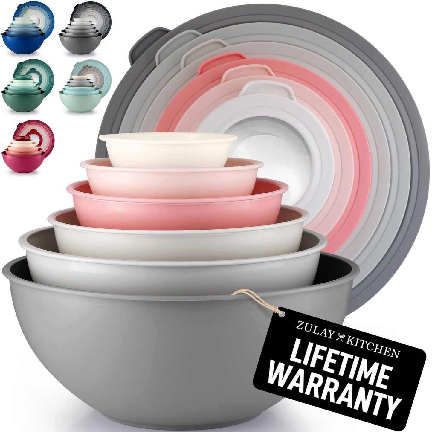 Zulay Kitchen Piece Plastic Mixing Bowls with Lids Set
