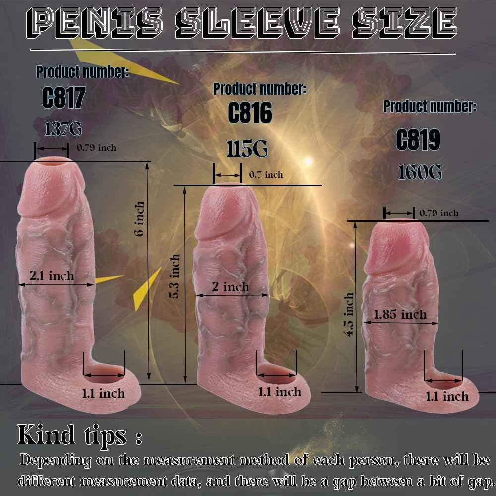 Realistic Hollow Penis Sleeve Enlargement Thick Soft Silicone Cock Ring Sleeve 6-4.5 Inch Penis Enlarger Sheath Can Choose Girth Enhancer Sleeve for Men Penile Extender Adult Couples Sex Toys