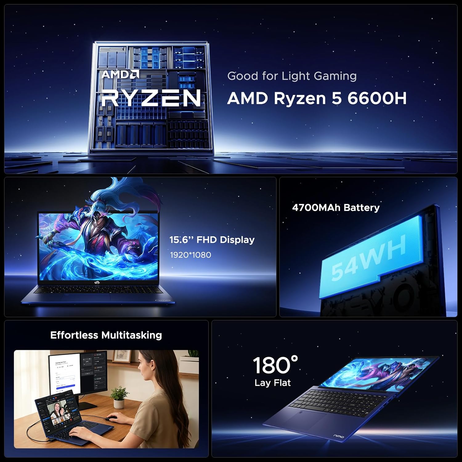 NIMO 2026 Gaming Laptop 15.6 Inch AMD Ryzen 5 16GB