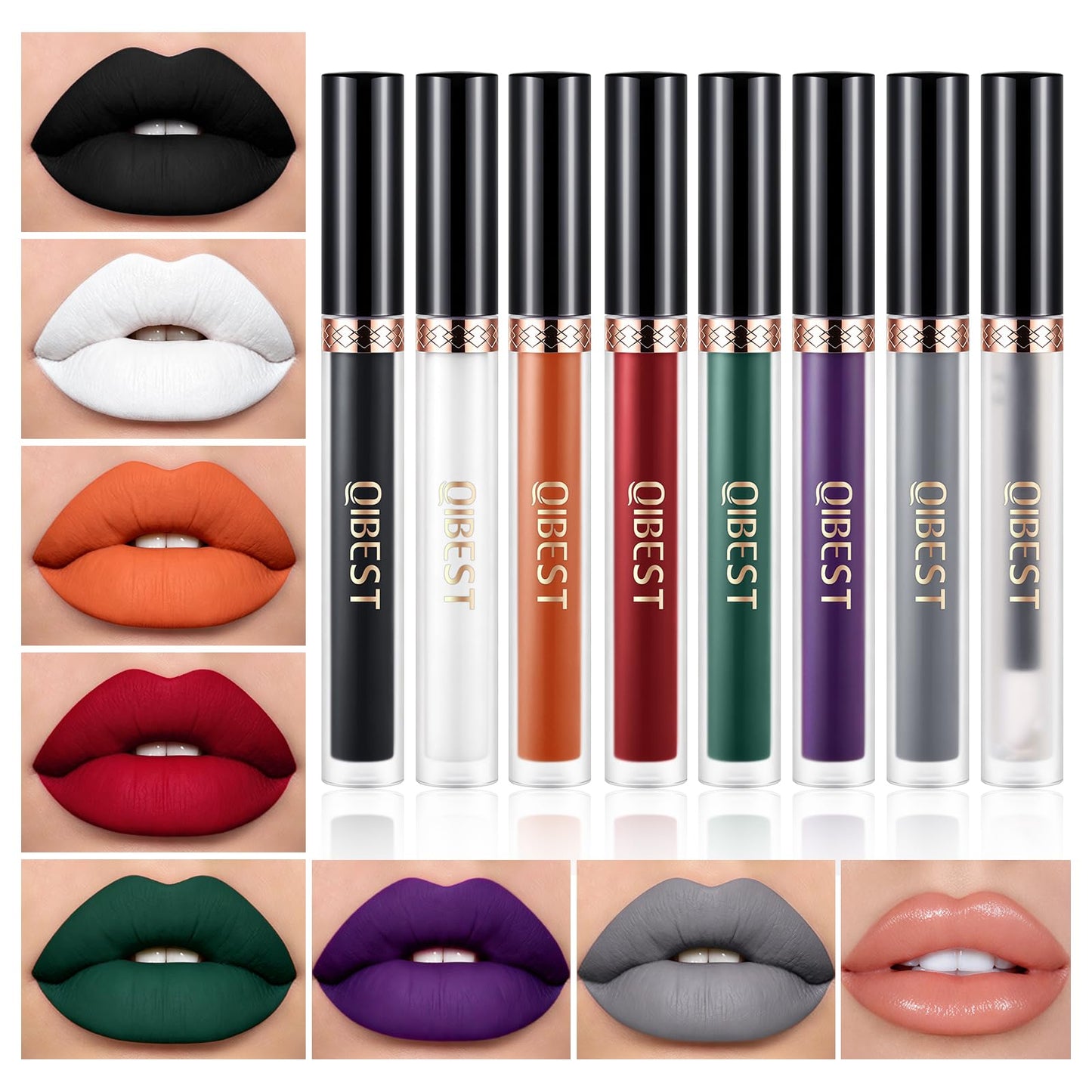 QiBest Matte Liquid Lipstick Makeup Set Kit, Long Lasting Waterproof Mate Lip Gloss Set Lip Colors Makeup Kit for Women & Teen Girls