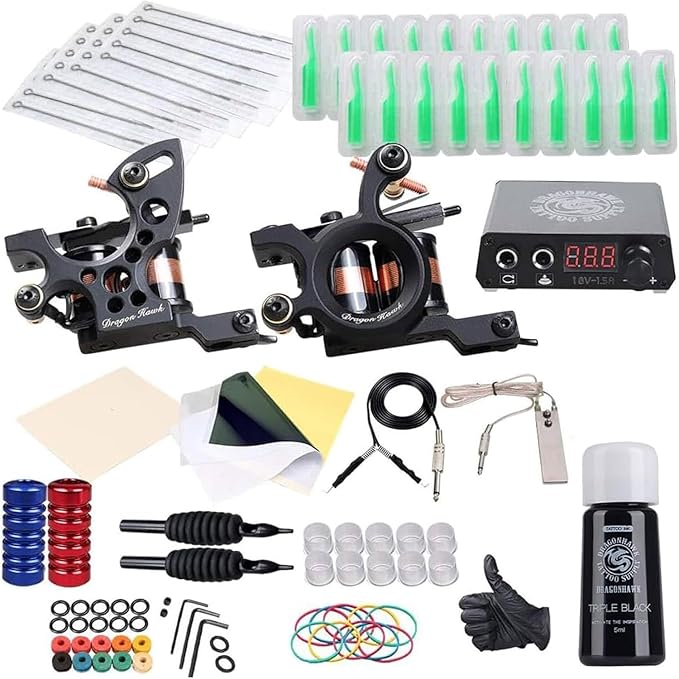 Dragonhawk Traditional Pro Complete Tattoo Machine Kit for Beginners