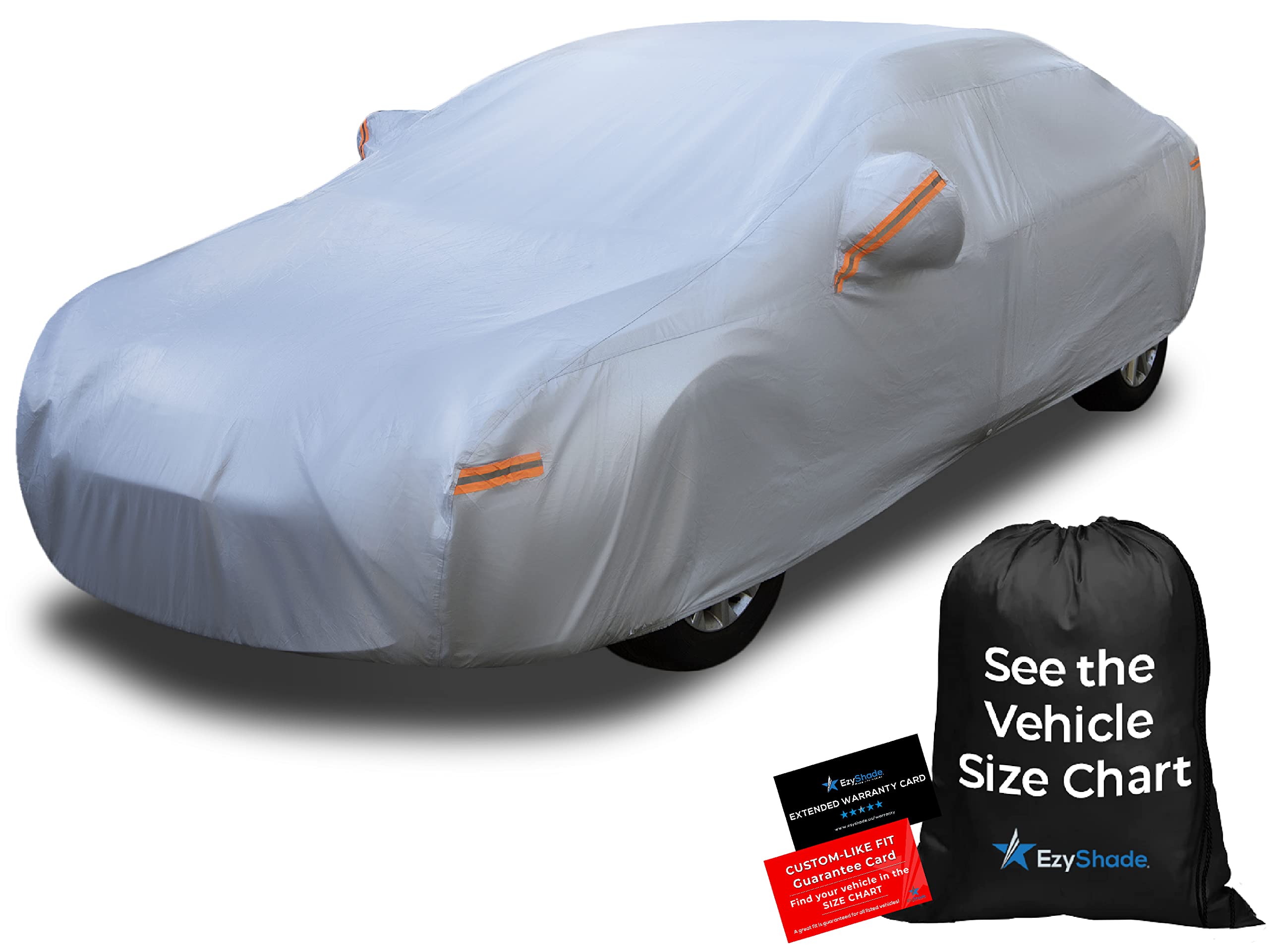 EzyShade 10-Layer Car Cover Waterproof All Weather. See Vehicle Size-Chart for Accurate Fit. Outdoor Full Exterior Covers for Automobiles Sedan Hatch. Rain Sun Snow.