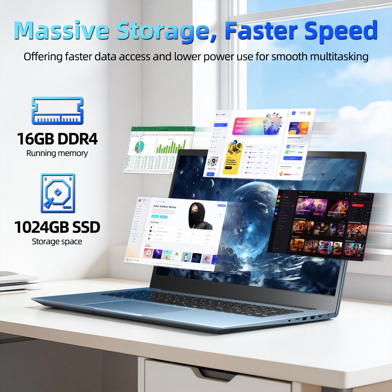 MELIUNA Laptop, 15.6 Inch Laptop Computer with Windows 11 Laptops, 16GB RAM 1024GB SSD, Celeron, Office 365, WiFi 6, IPS FHD, 180° Viewing, 53.2WH Battery, HDMI, Cooling Fan