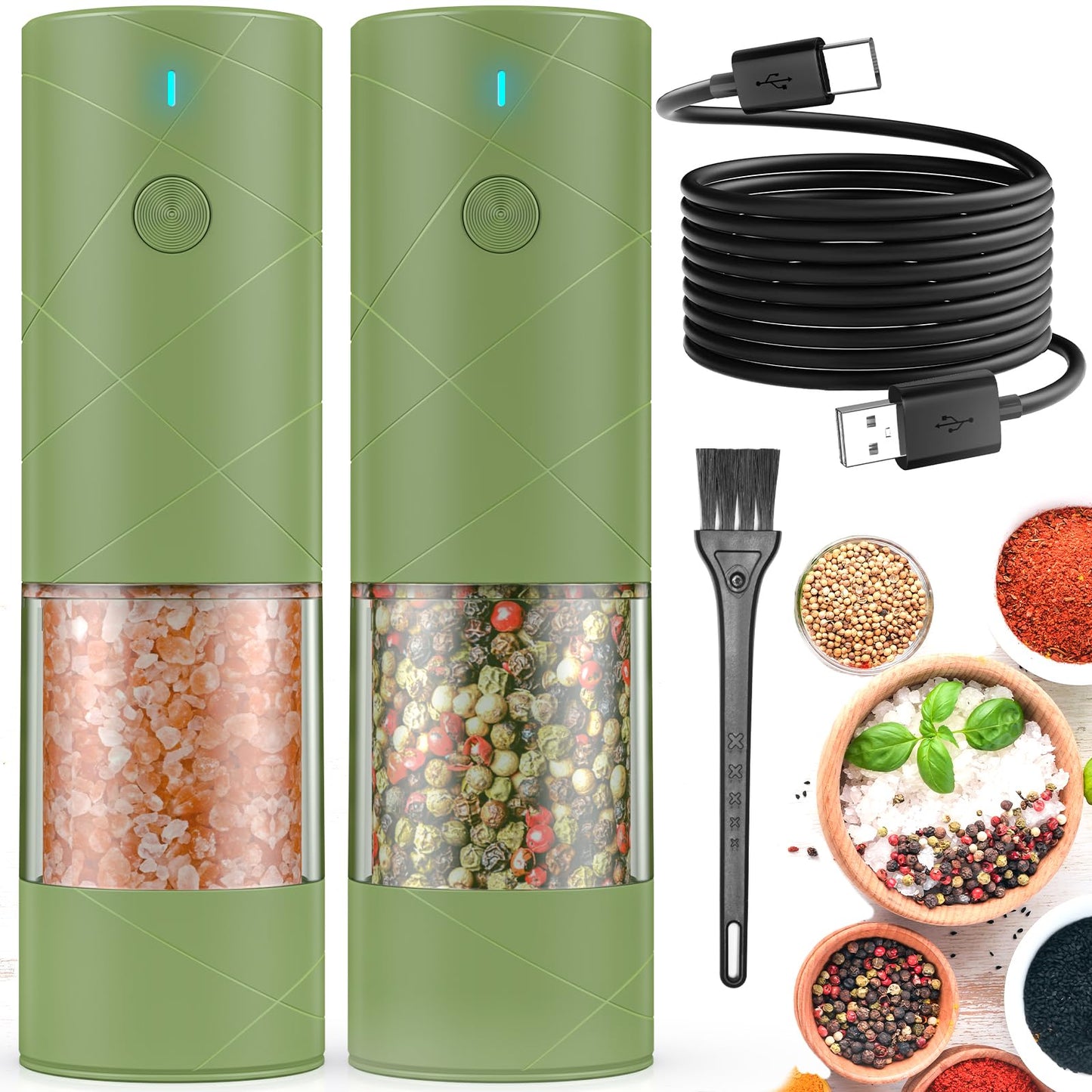 Electric Salt and Pepper Shakers Set Rechargeable with LED Light, Adjustable Coarseness Lidaop Large Capacity Automatic Salt Pepper Mill Grinder for Kitchen, Restaurant, Outdoor