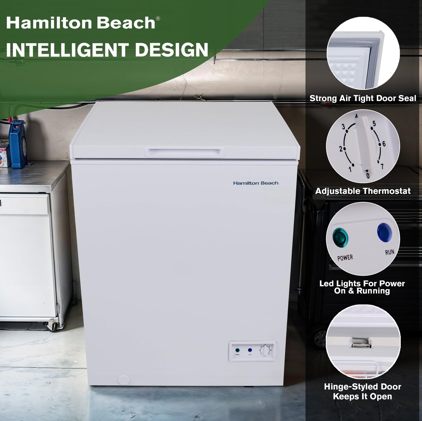 Hamilton Beach HBFRF700-WHITE-COM, Chest Deep Freezer, 7 Cu. Ft. Capacity, Adjustable Thermostat-Removable Vinyl Coated Wire Basket