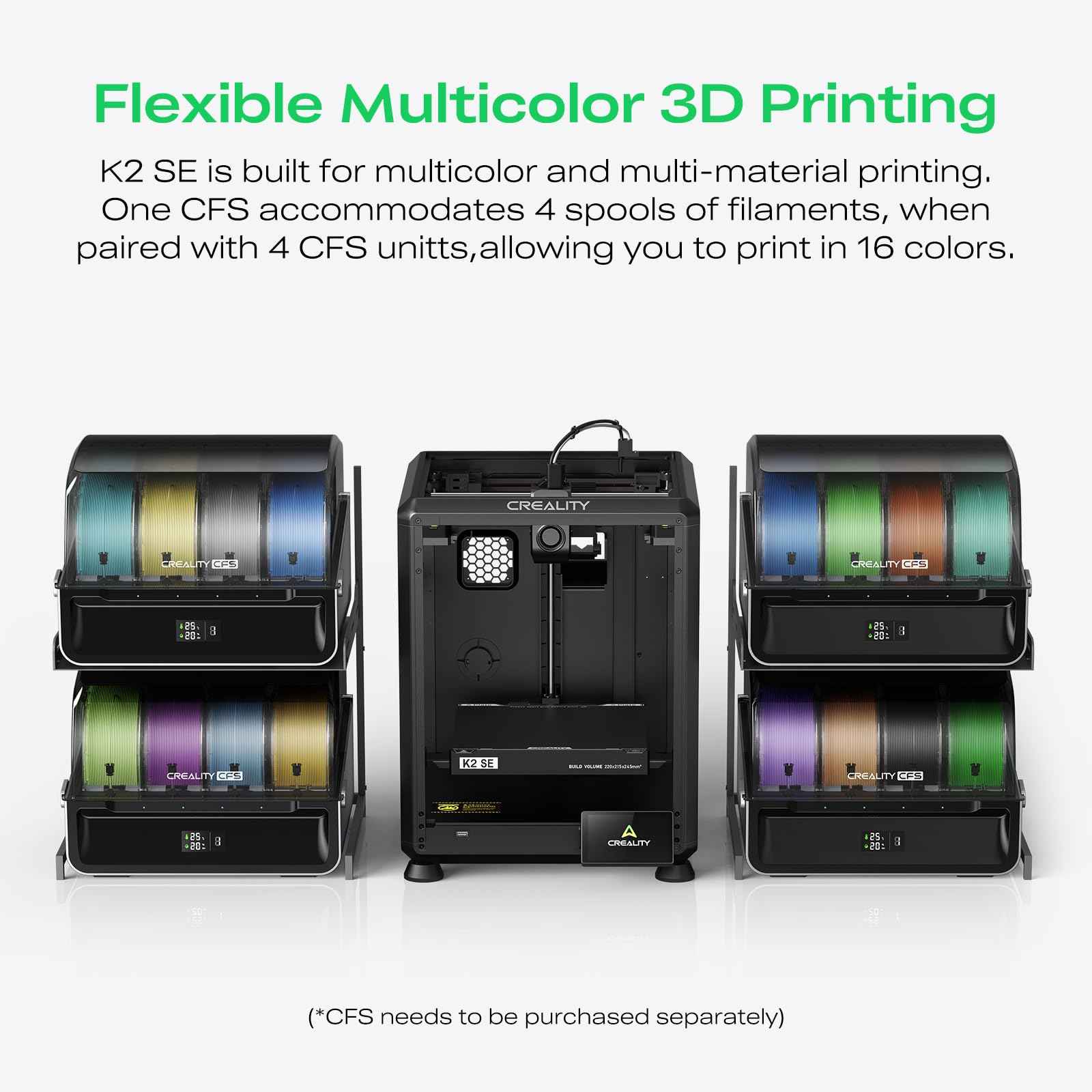Creality K2 SE 3D Printer, 500mm/s High-Speed Printing, Support Multi Color 3D Printing Needs CFS, Solid Metal Build, Auto Leveling